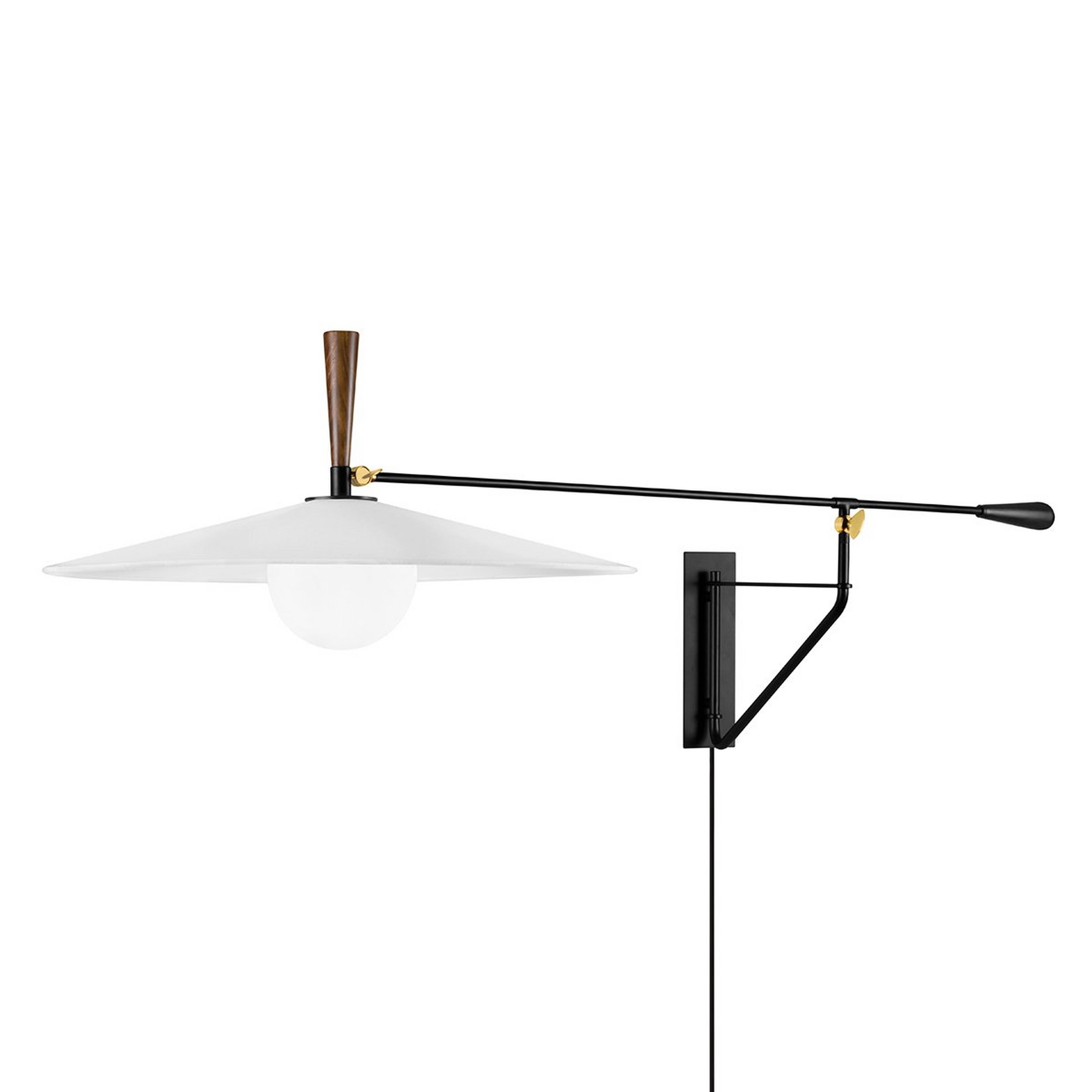 A Acacia Swing Arm Sconce with Black / Wood  color