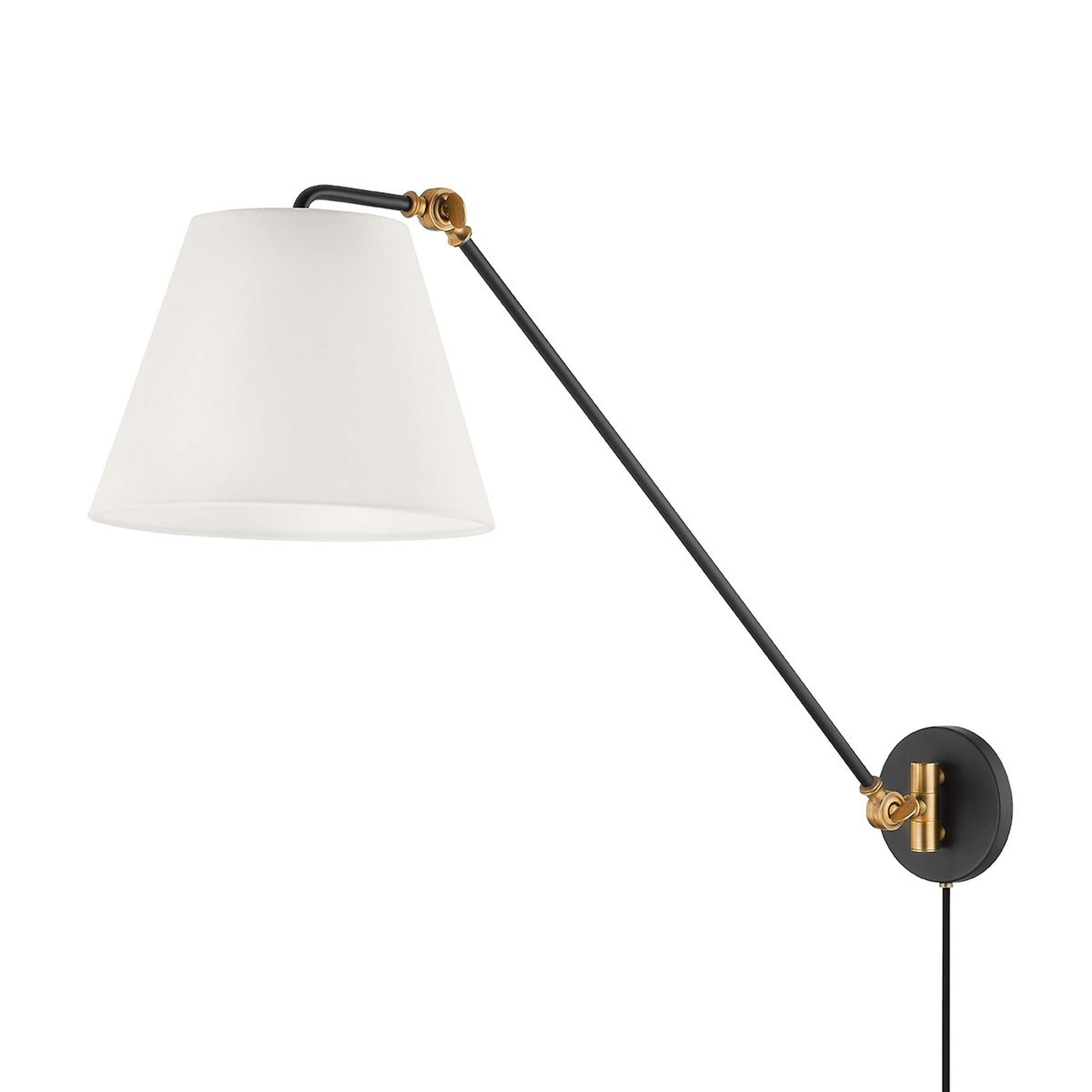 A Regulus Swing Arm Sconce with Black / Brushed Brass color
