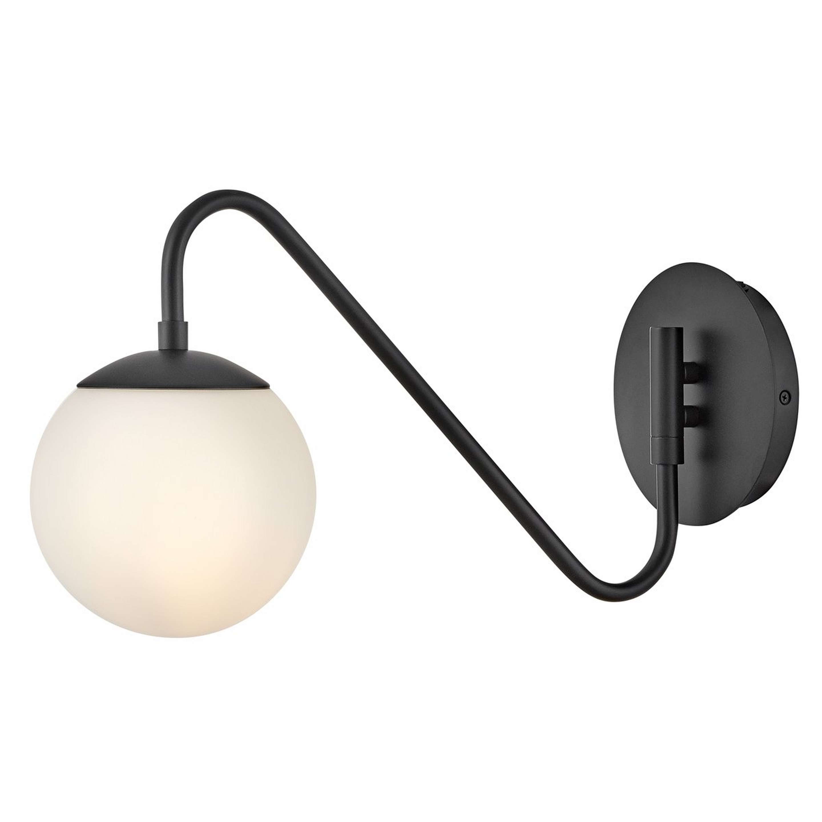 A Tilde Swing Arm Sconce with Black / Opal Glass color