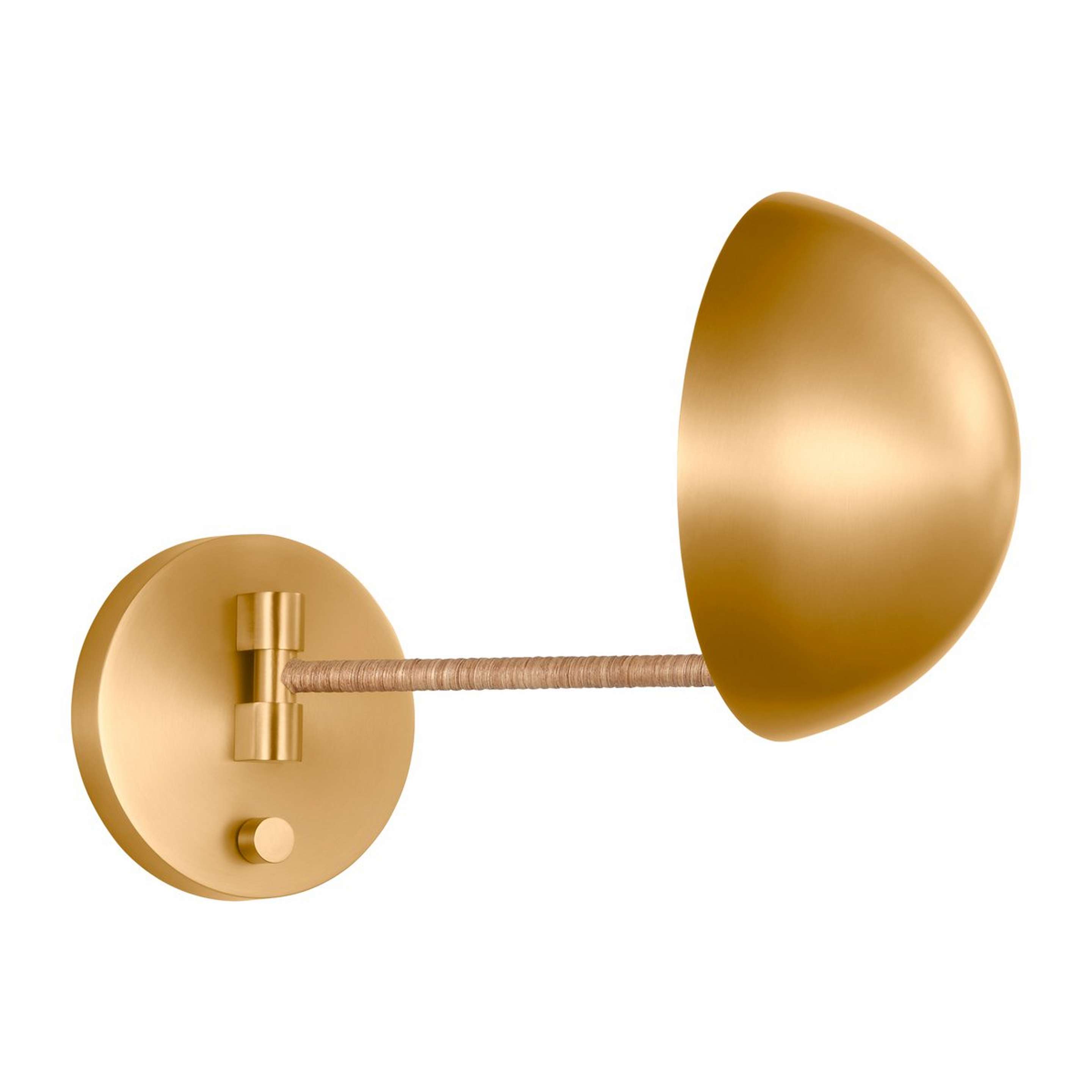 A Tanveer Swing Arm Sconce with Brushed Brass / Natural Rattan color