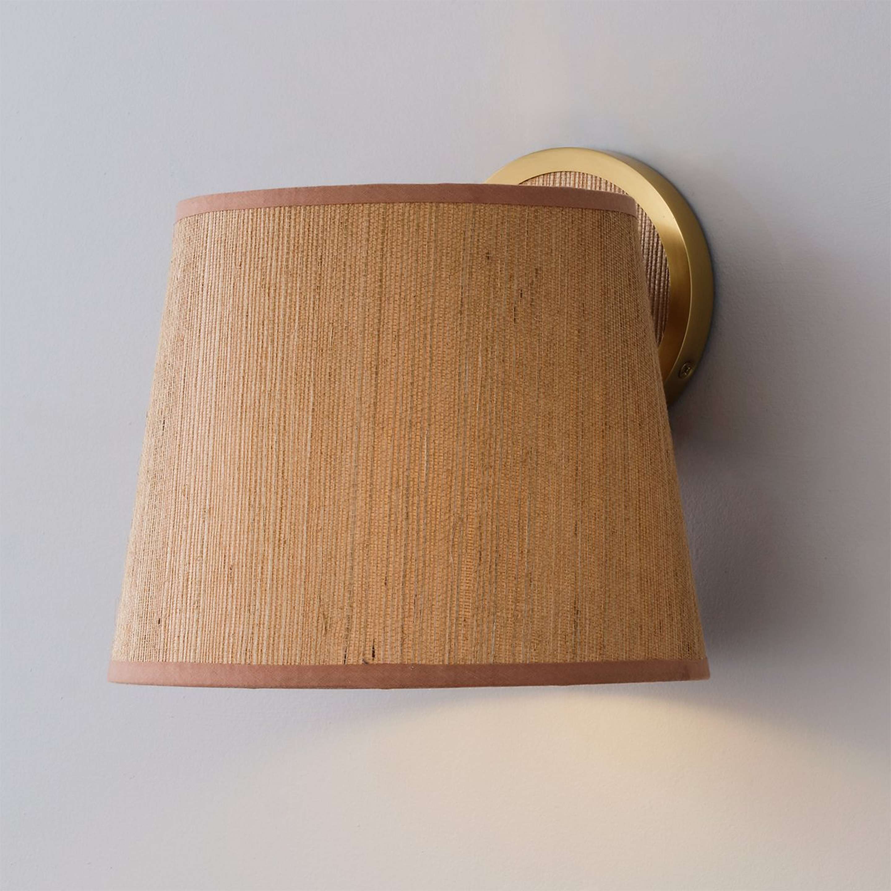 A Alvor Swing Arm Sconce with Aged Brass / Grasscloth color