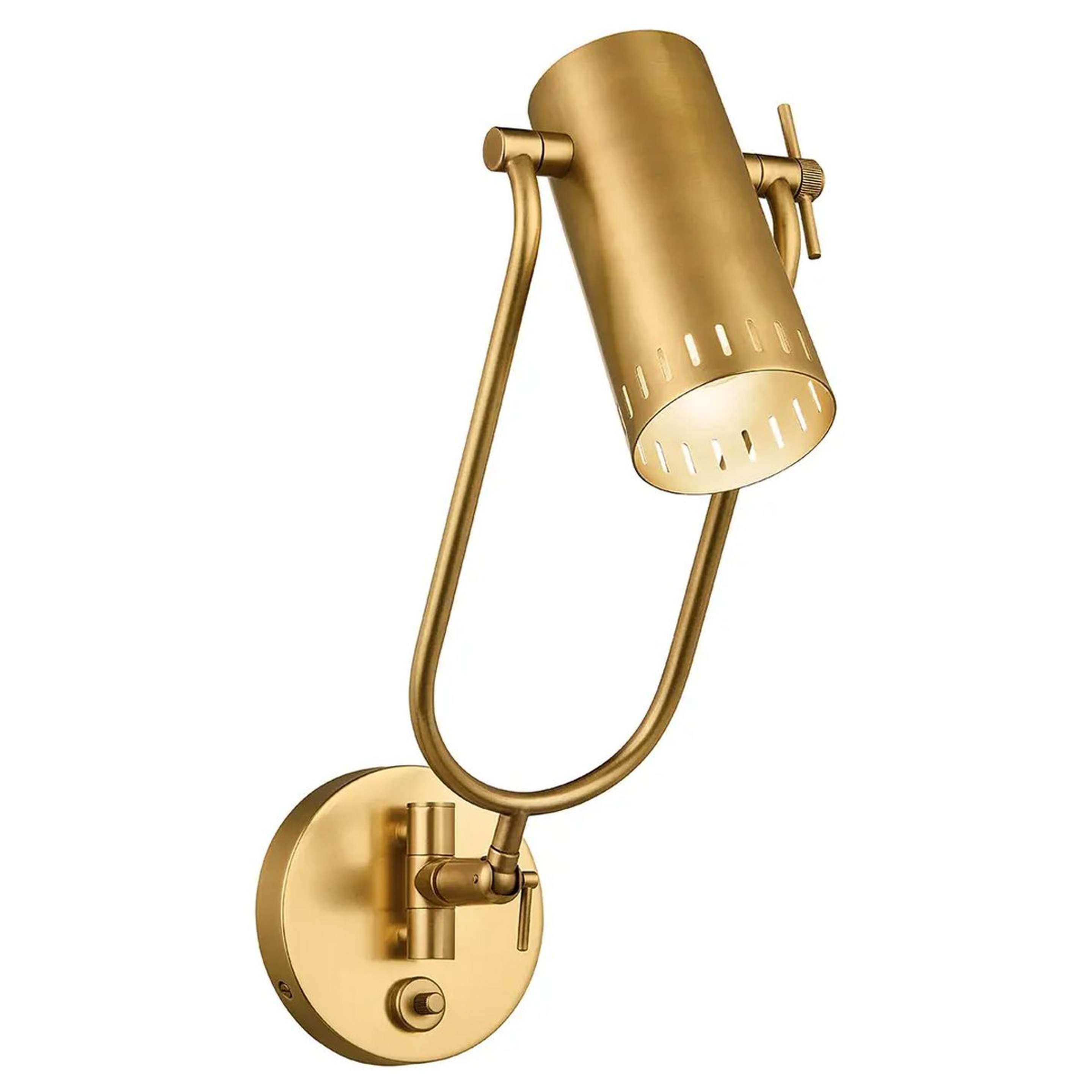 A Ramone Brass Swing Arm Sconce with Solid Brass color
