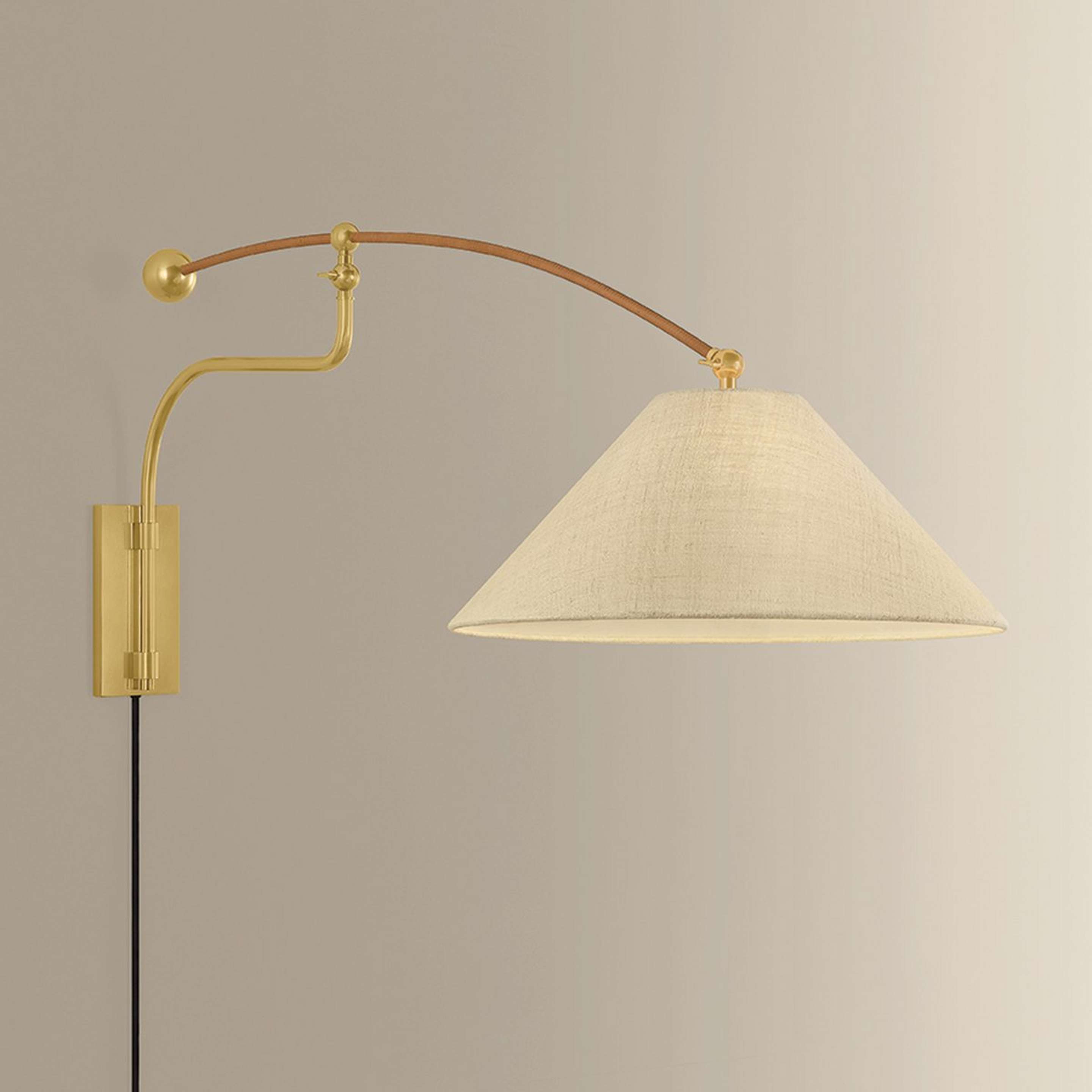 A Galleon Swing Arm Sconce with Brass / Rattan / Hemp color