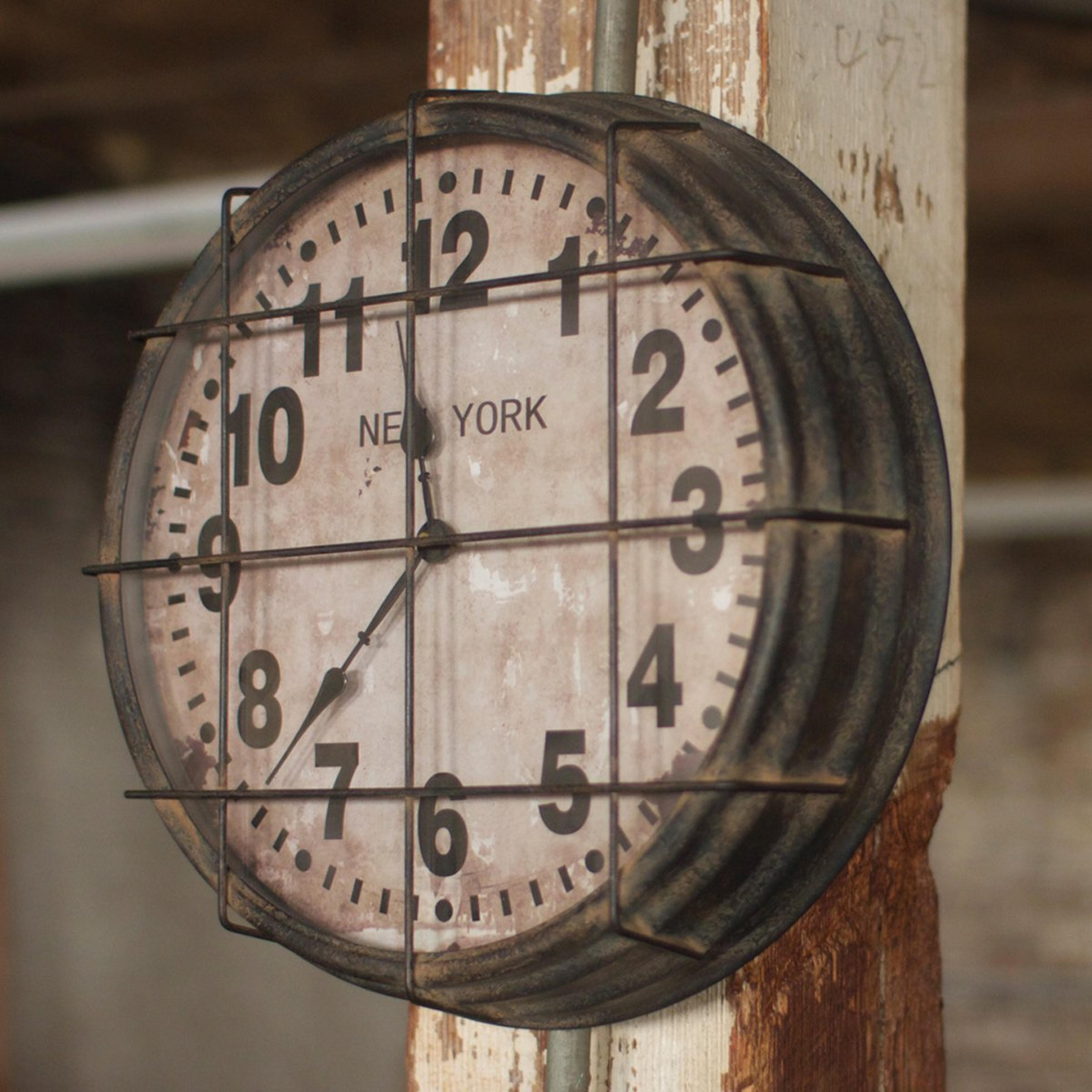 A Rustic Metal Factory Clock with 15"Wx3.5"D Rustic Black/Ivory color