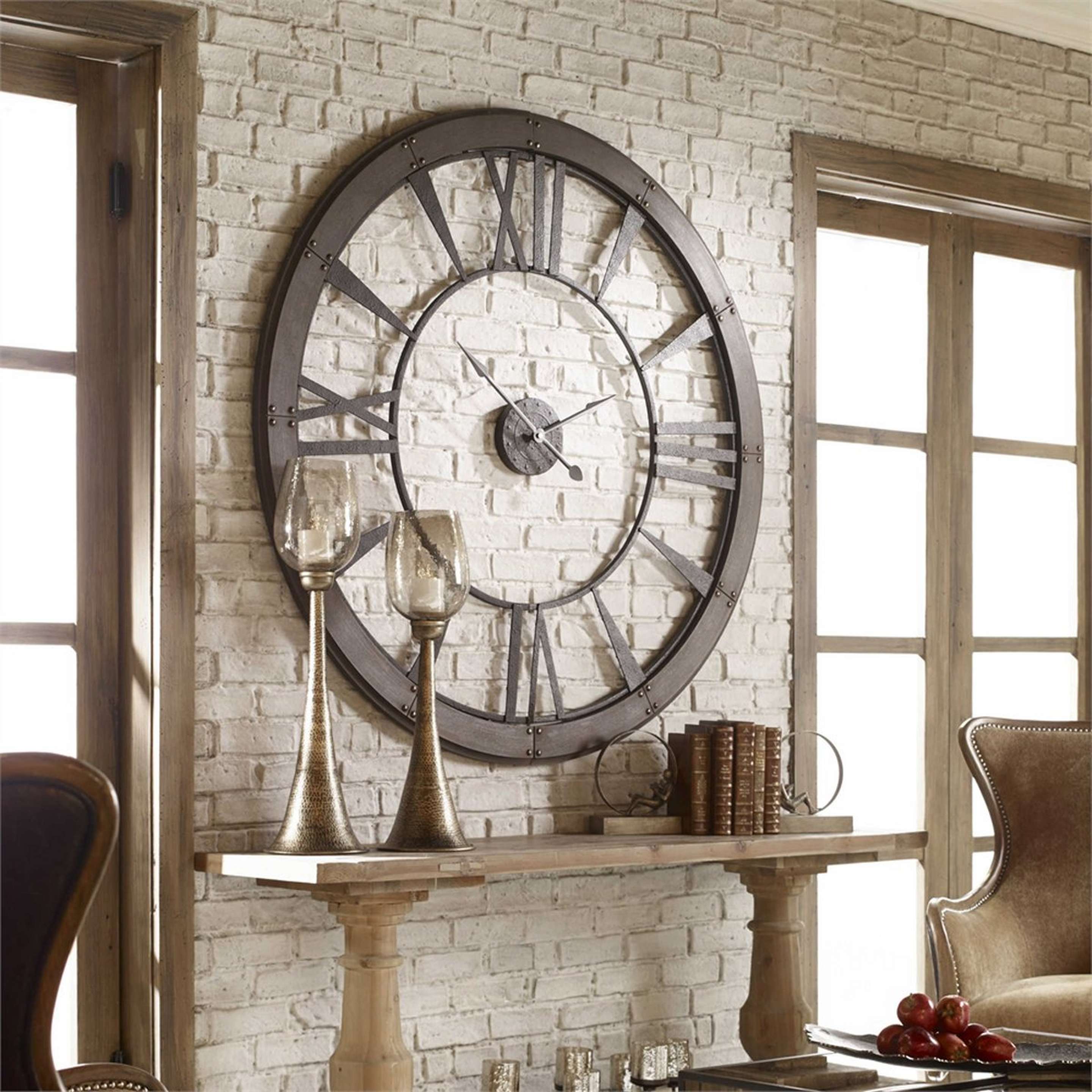 A Riveting Industrial Oversized Clock with Gray / Rustic Bronze color