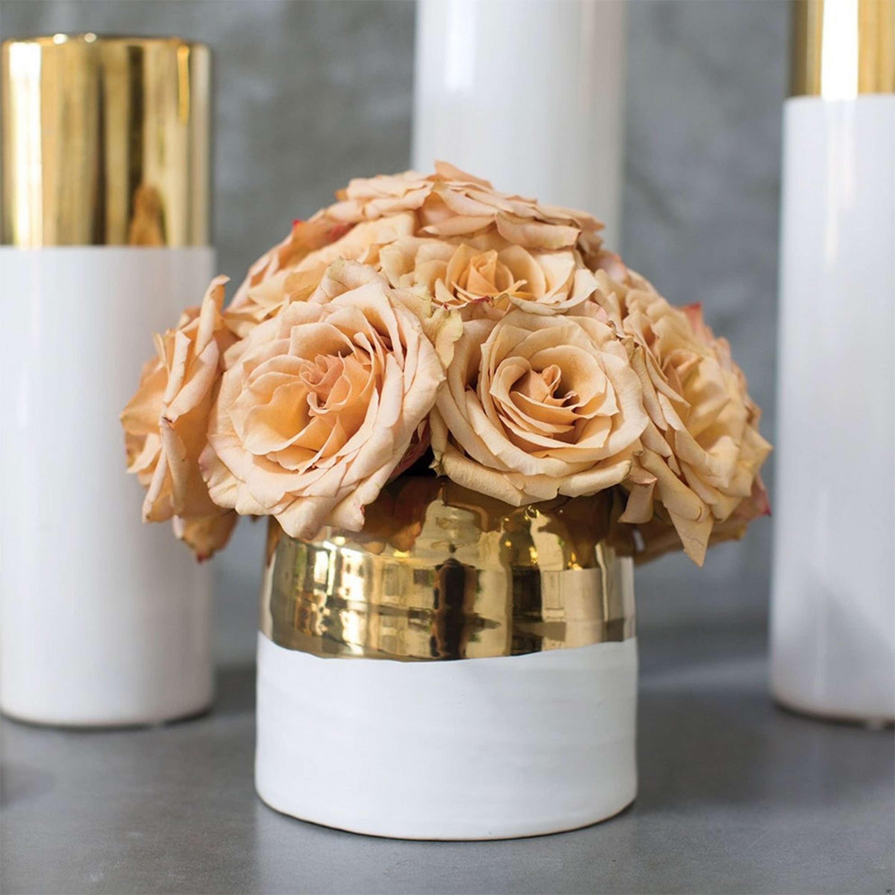 A Two Tone Glam Ceramic Pot - Medium with White / Gold color
