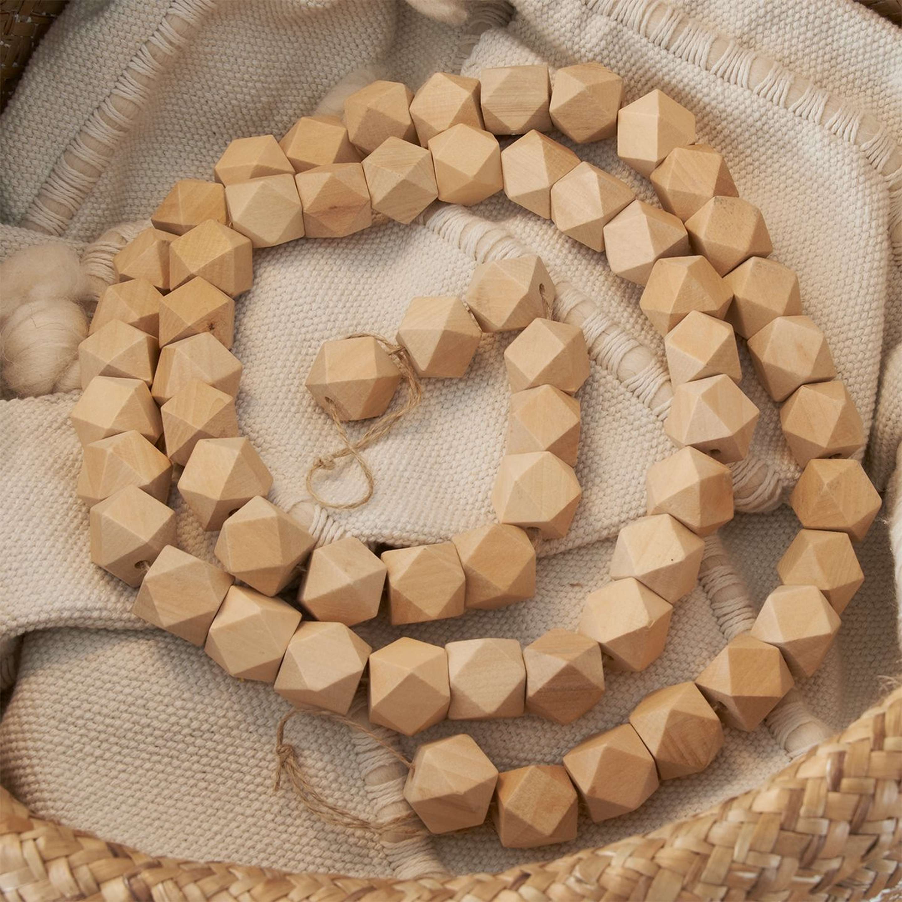 A 6' Long Geo Wooden Bead Garland with Light Wood color