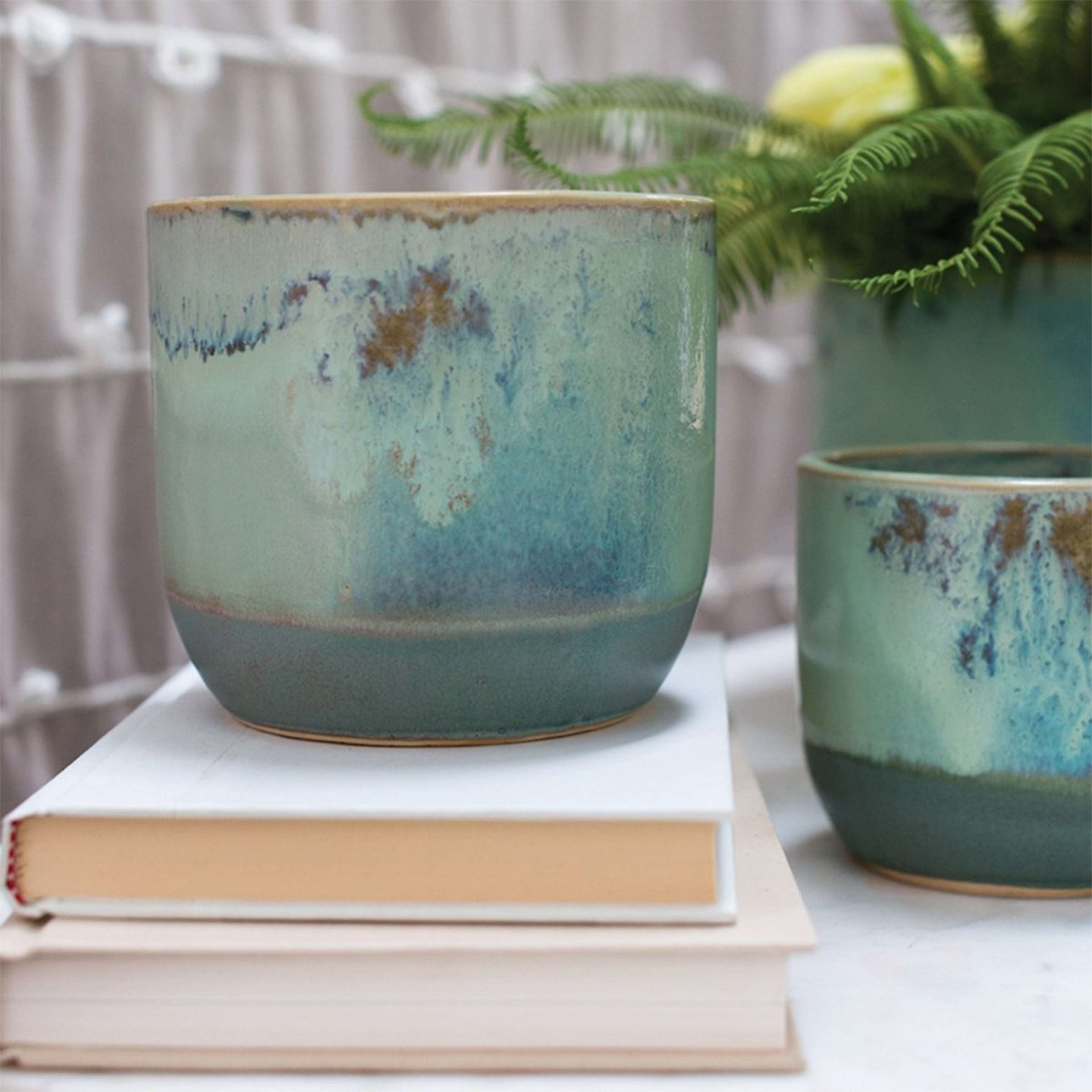 A Marbled Pot with Marbled Green / Blue / Brown color