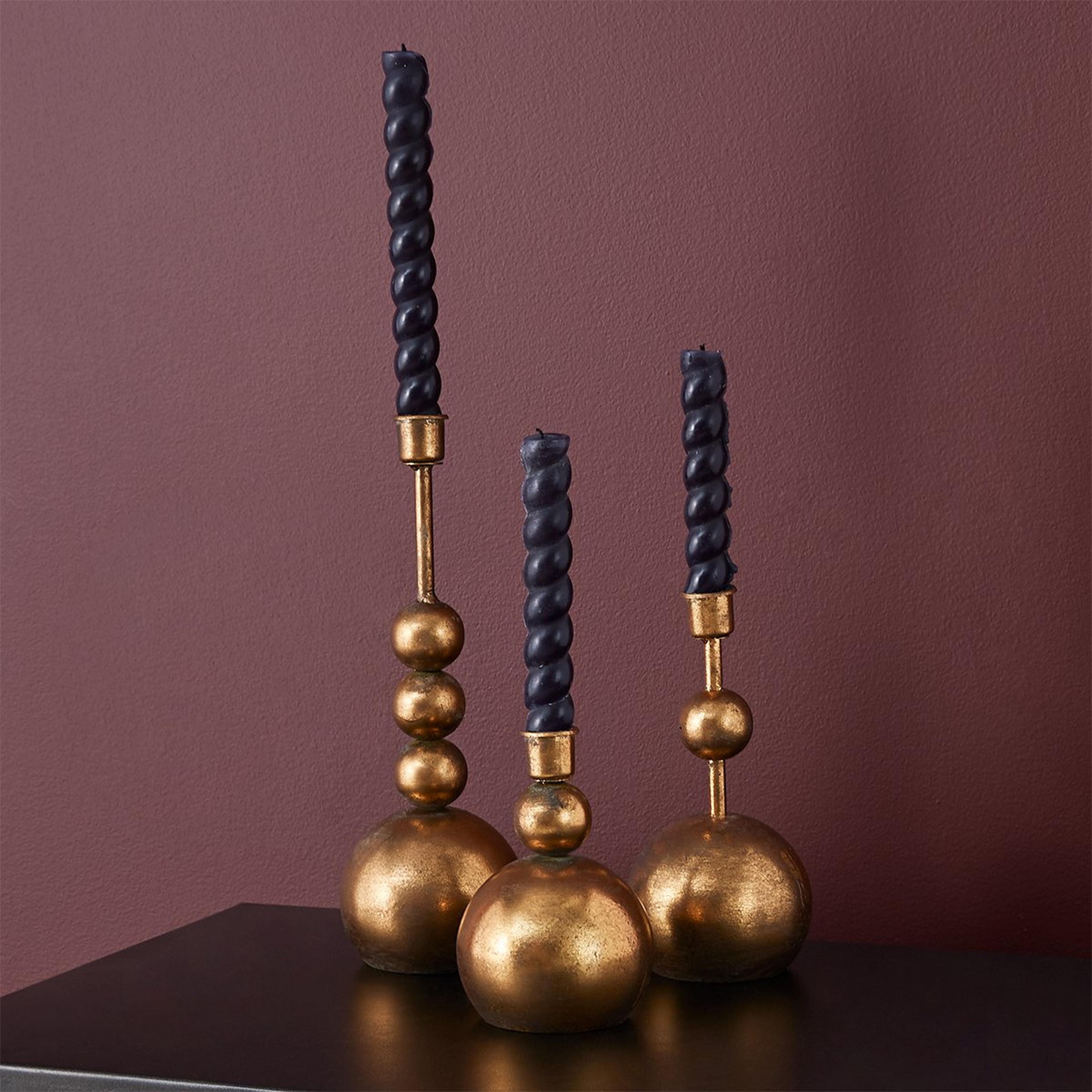 Brass Bauble Candlesticks - Set of 3