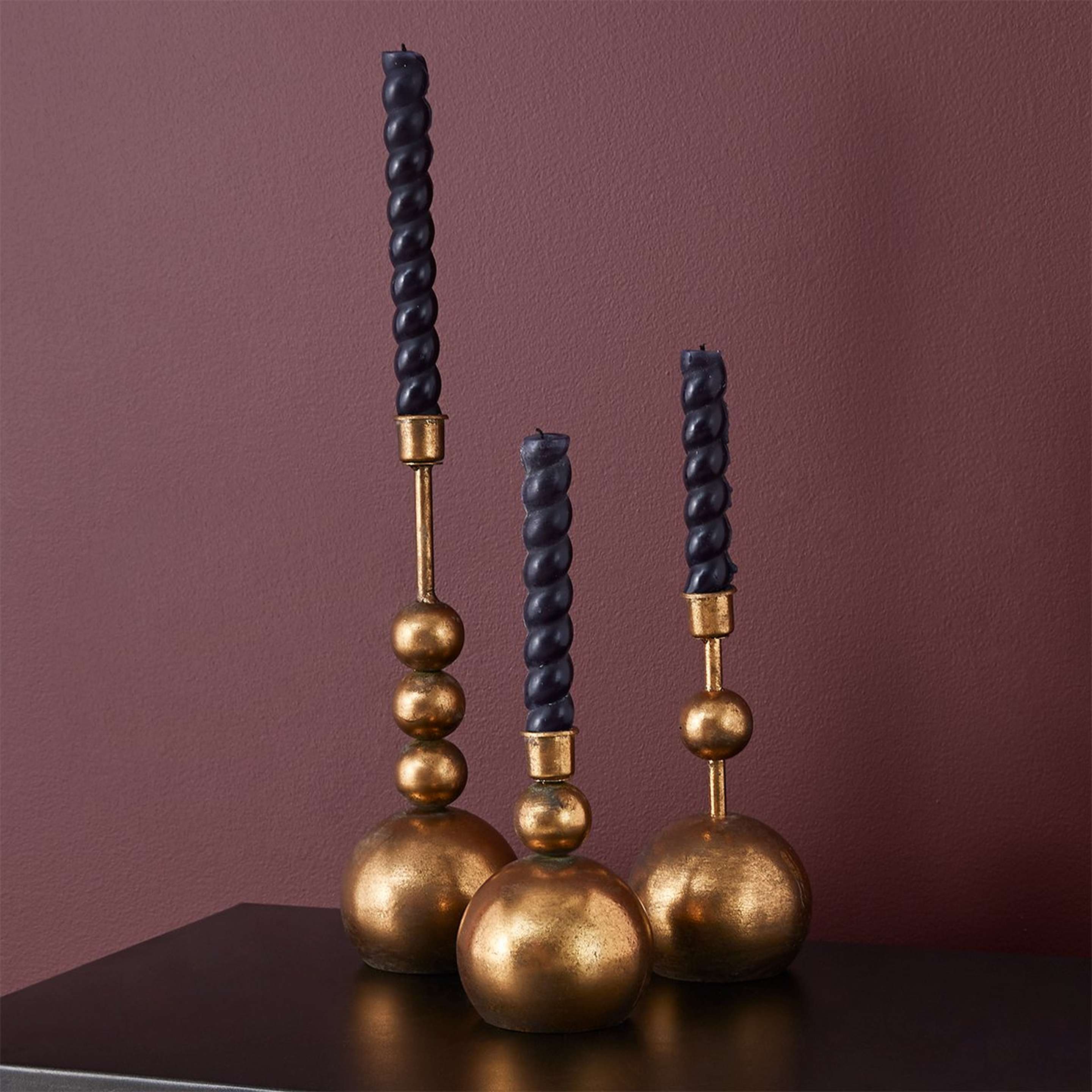 A Brass Bauble Candlesticks - Set of 3 with Antique Brass color