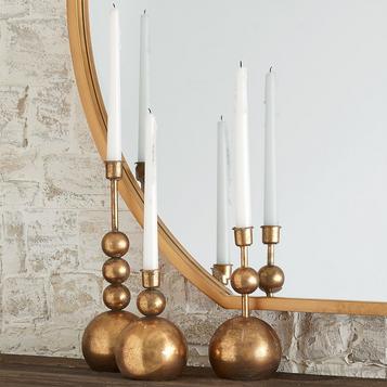 Set of 3 Brass Bauble Candlesticks