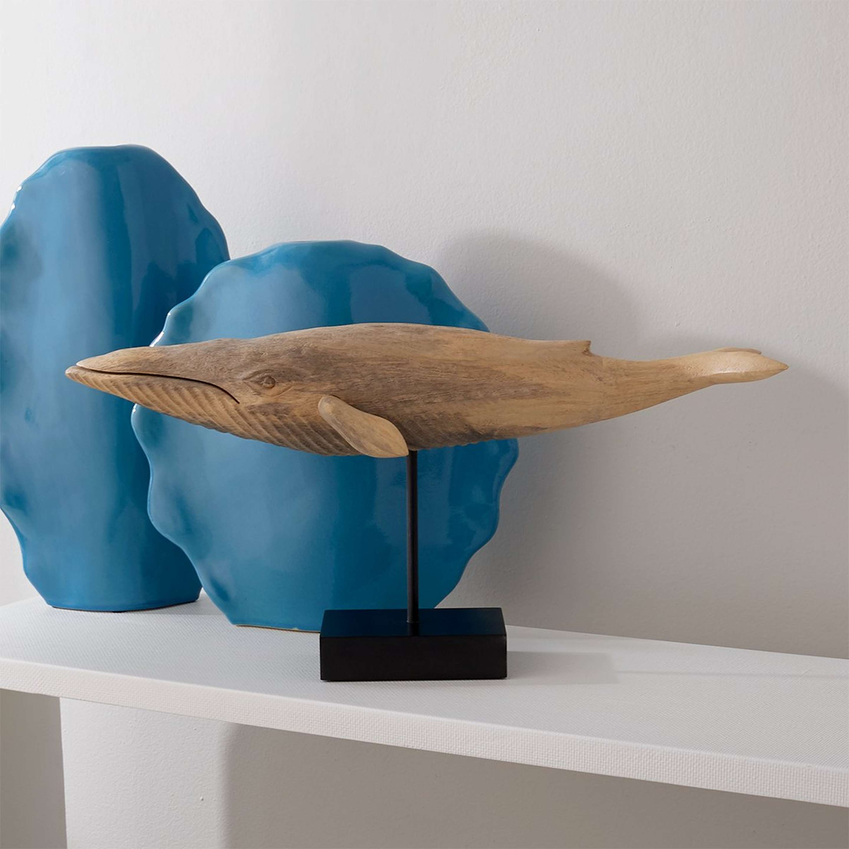 A Cetacea Sculpture - Large with Distressed / Natural Wood / Iron color