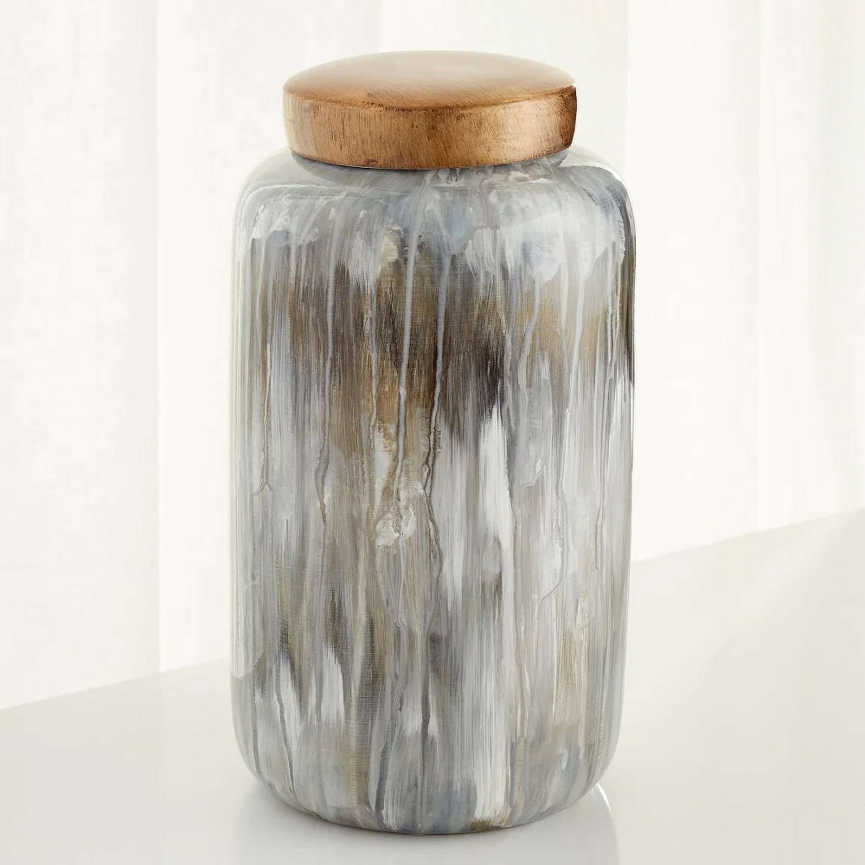 A Tekika Container - Tall with Gray / White / Yellow / Green color
