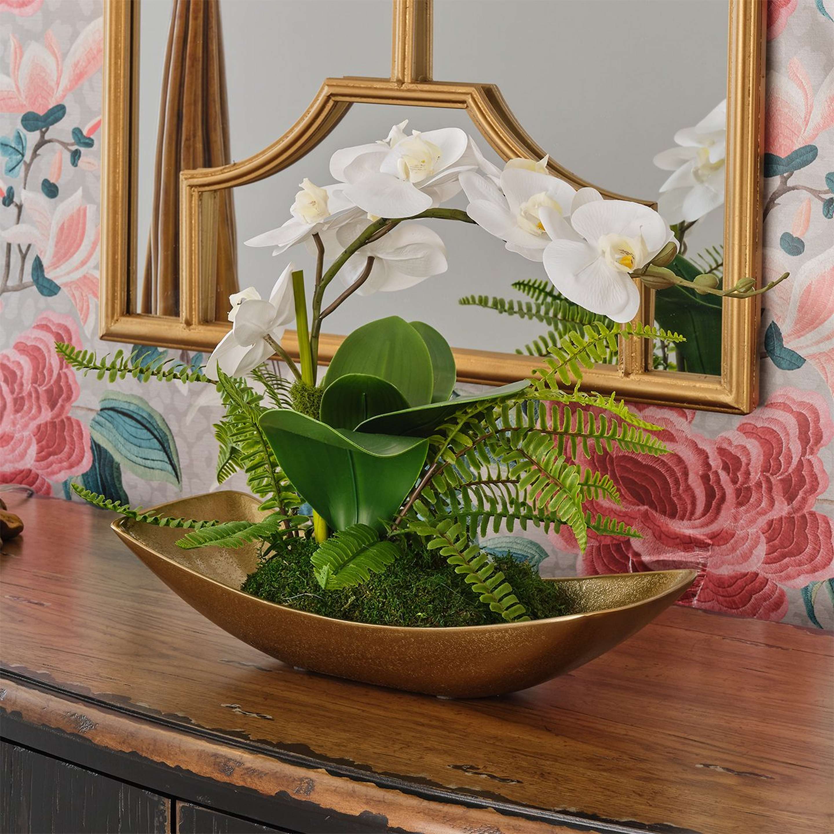 A Golden Orchid Centerpiece with Gold / White / Green color
