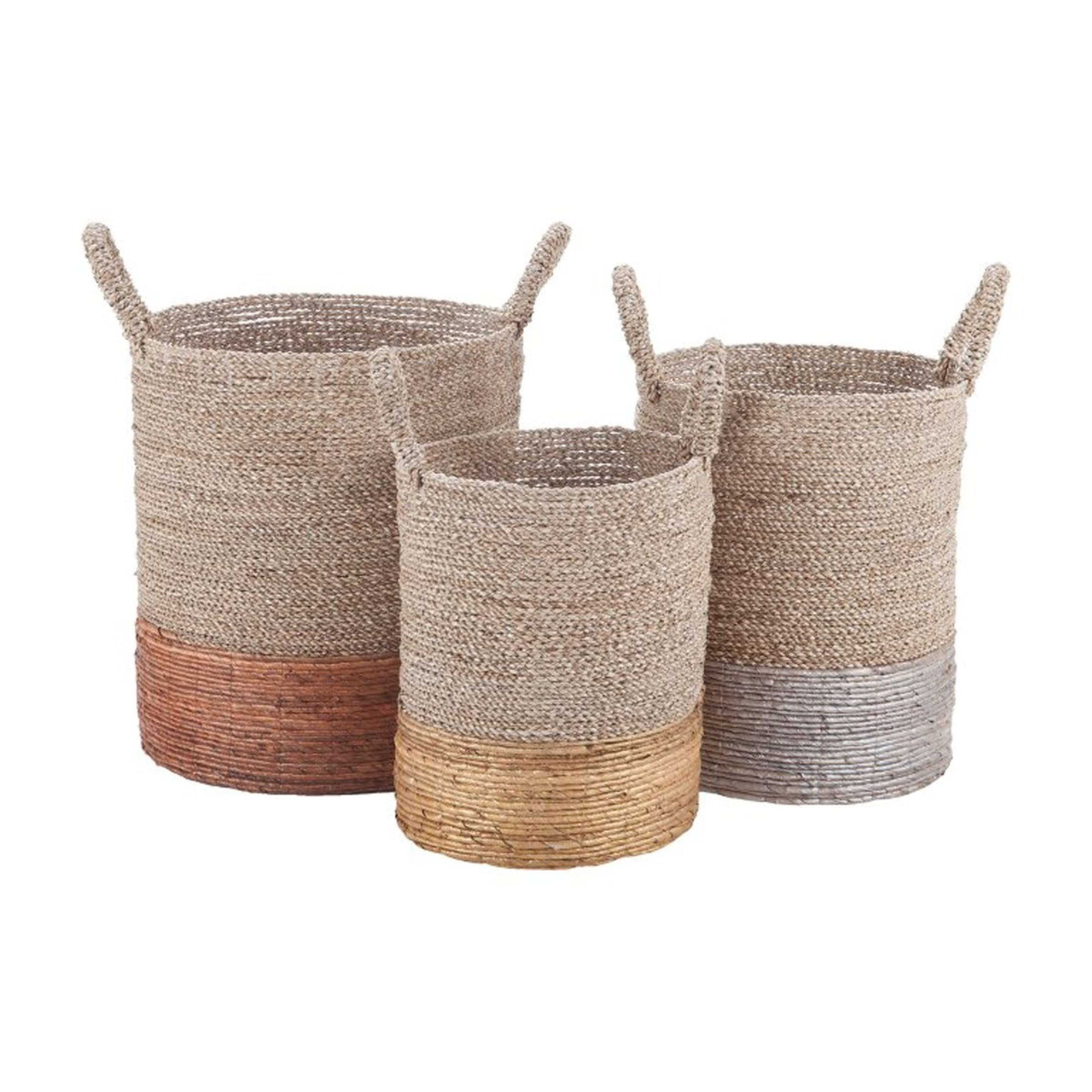 A Canasta Baskets - Set of 3 with Natural Fiber / Mixed Metallic color