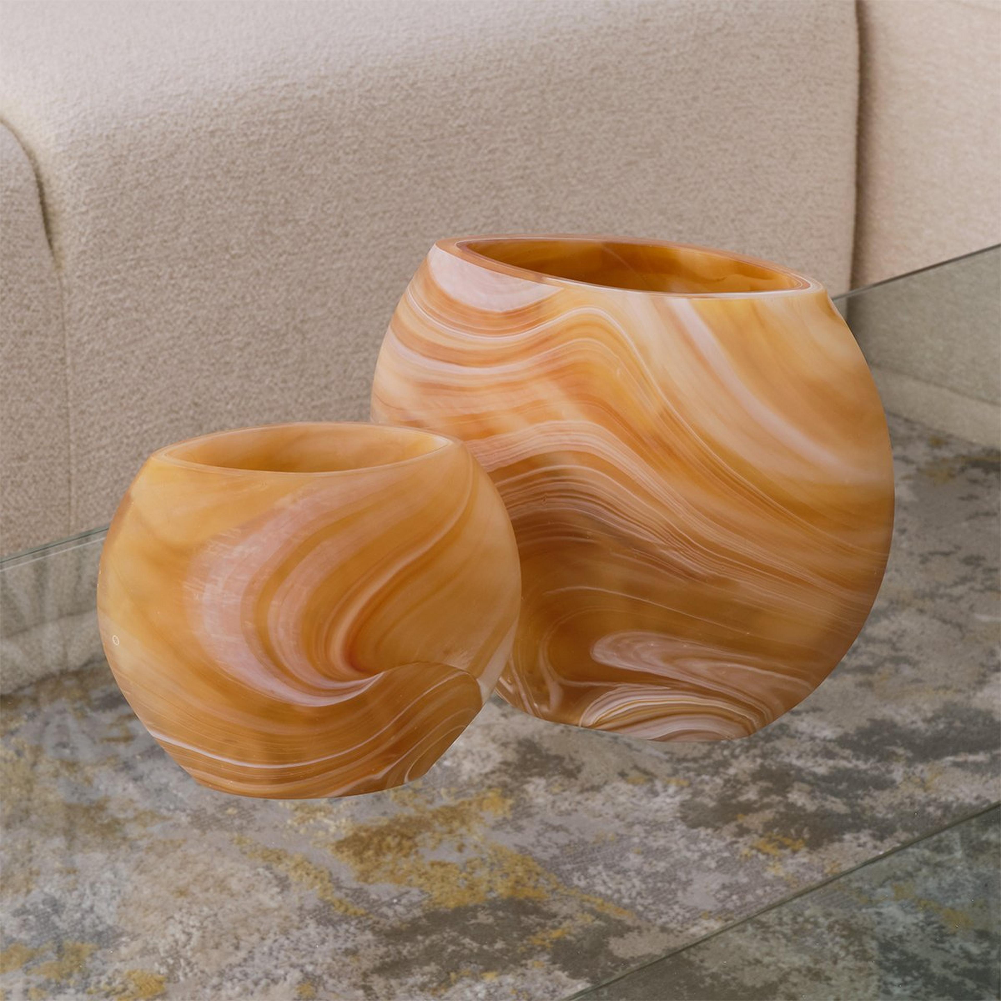 A Kame Vases - Set of 2 with Tortoise Swirled Glass  color