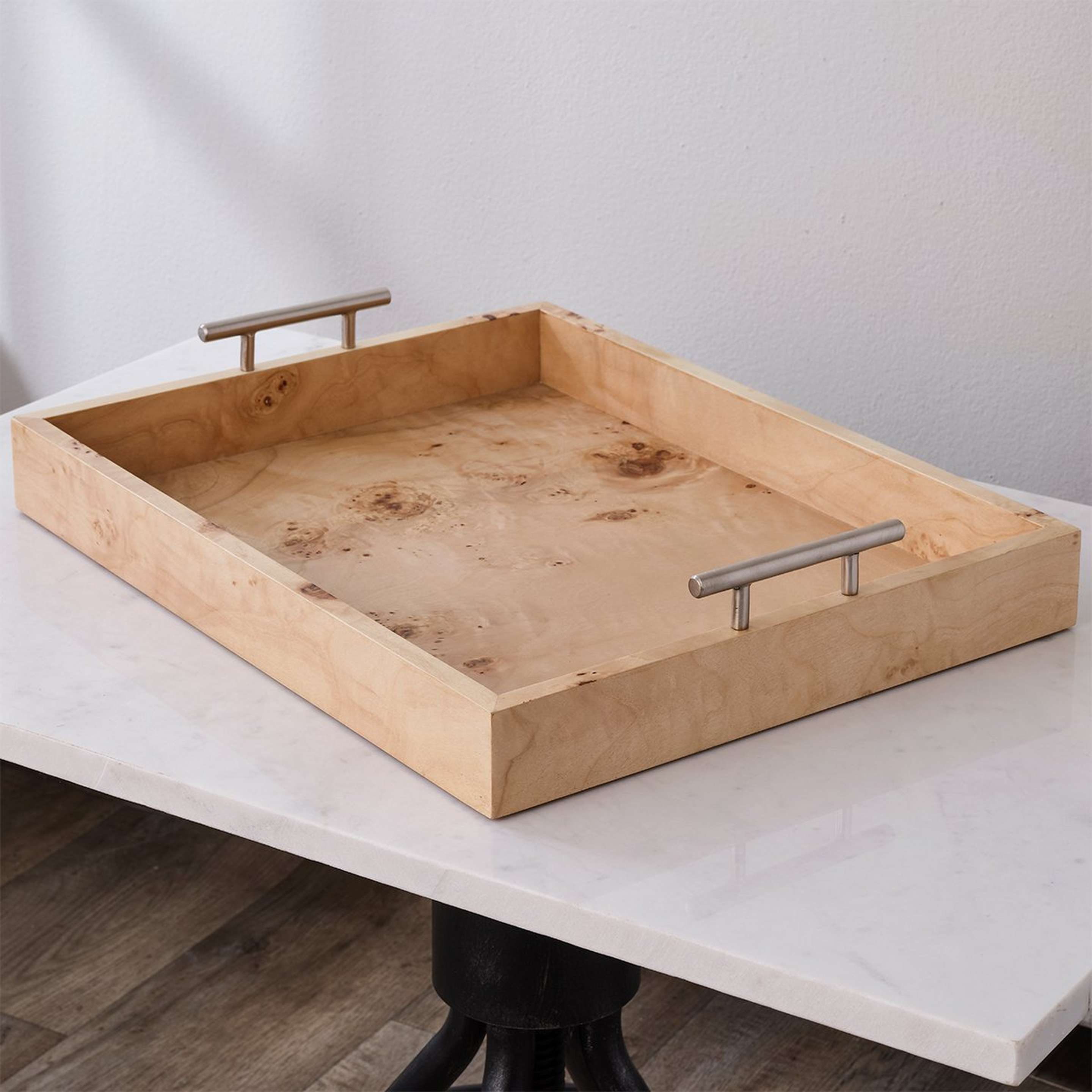 A Caleb Tray with Bleached Burl Wood color