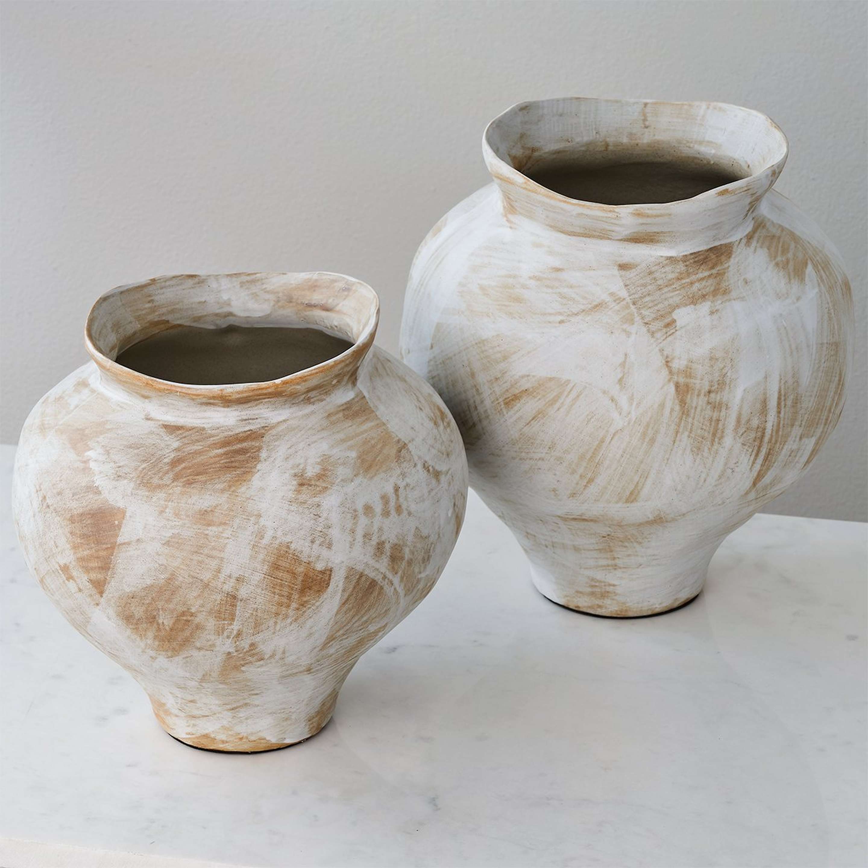 A Herve Vases - Set of 2 with Distressed Beige color
