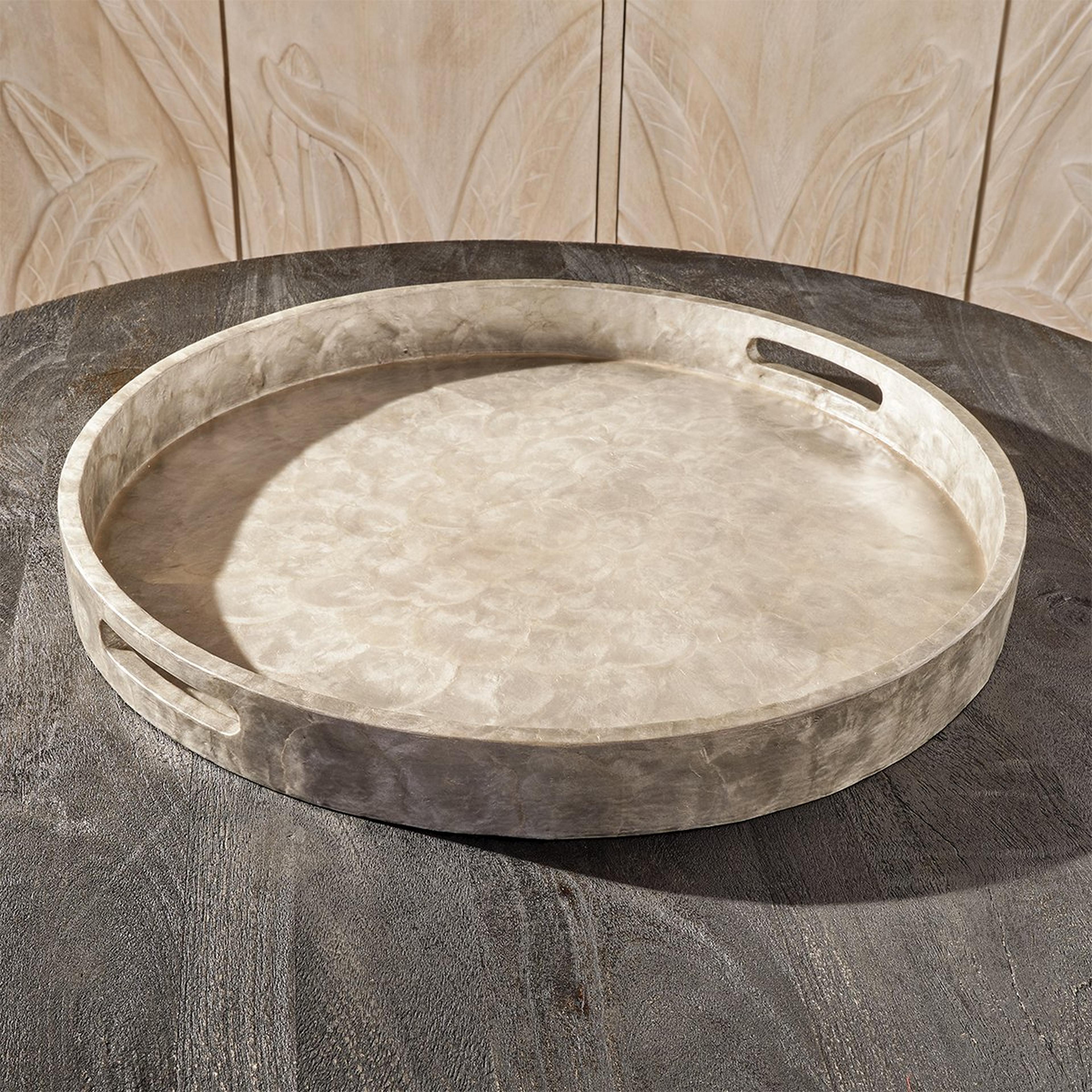 A Larissa Tray with Silver Capiz Shell color