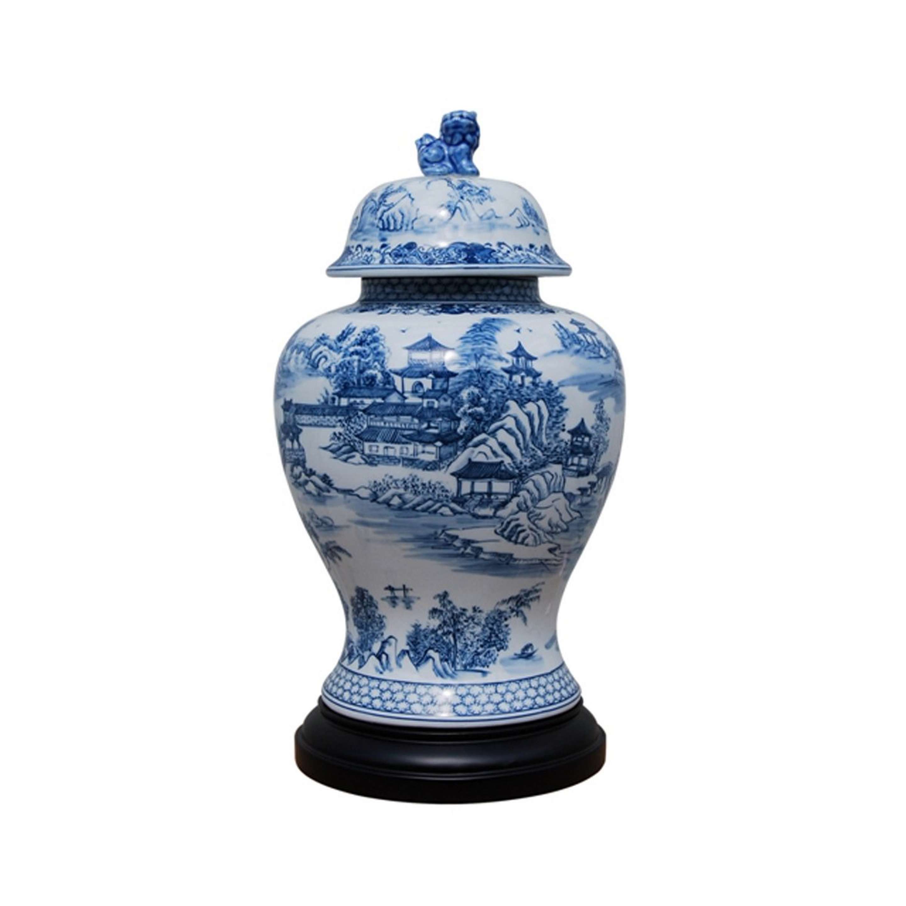 A Foo Dog Chinoiserie Ginger Jar with Blue/White color