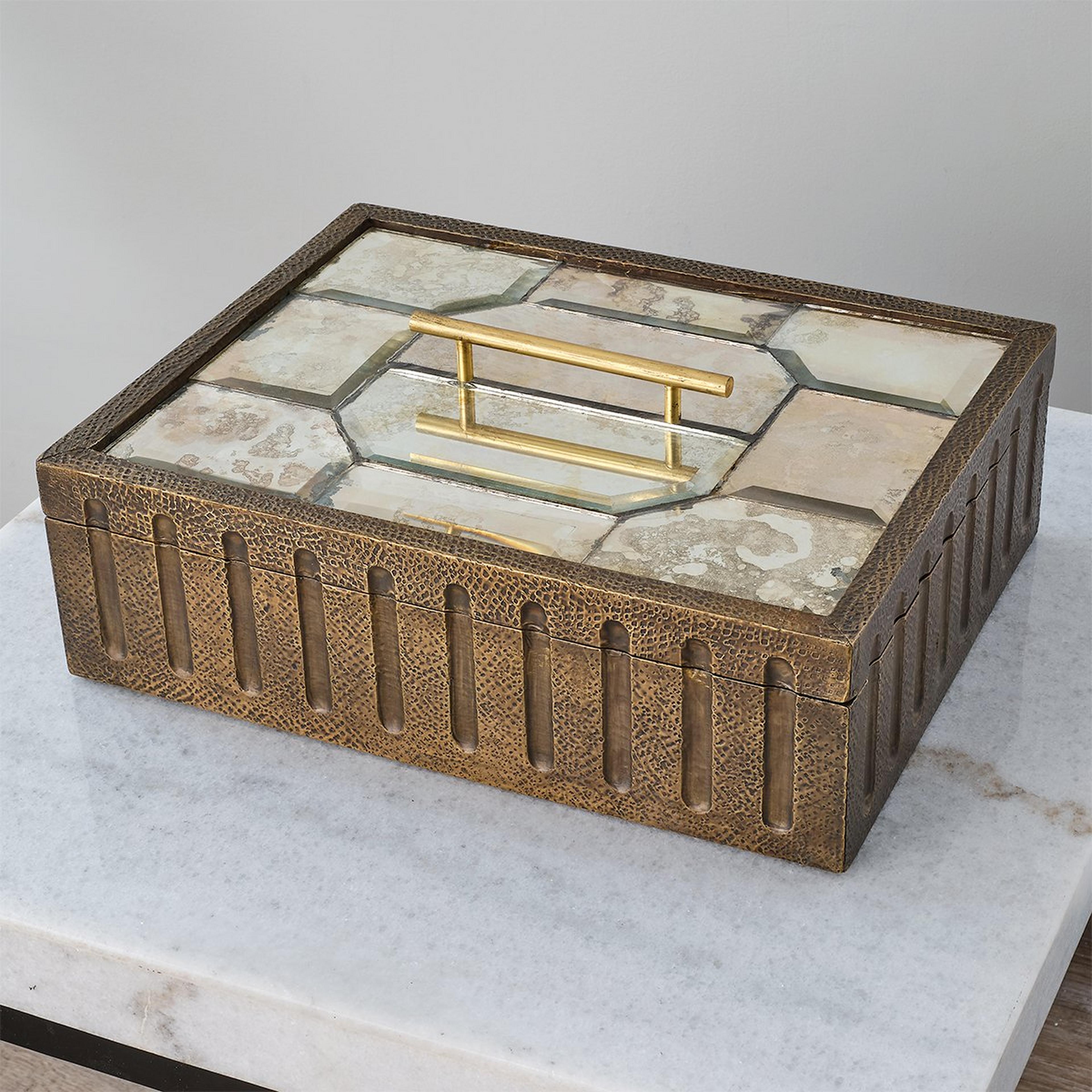A Mirrored Puzzle Box with Antique Brass / Antique Mirror color