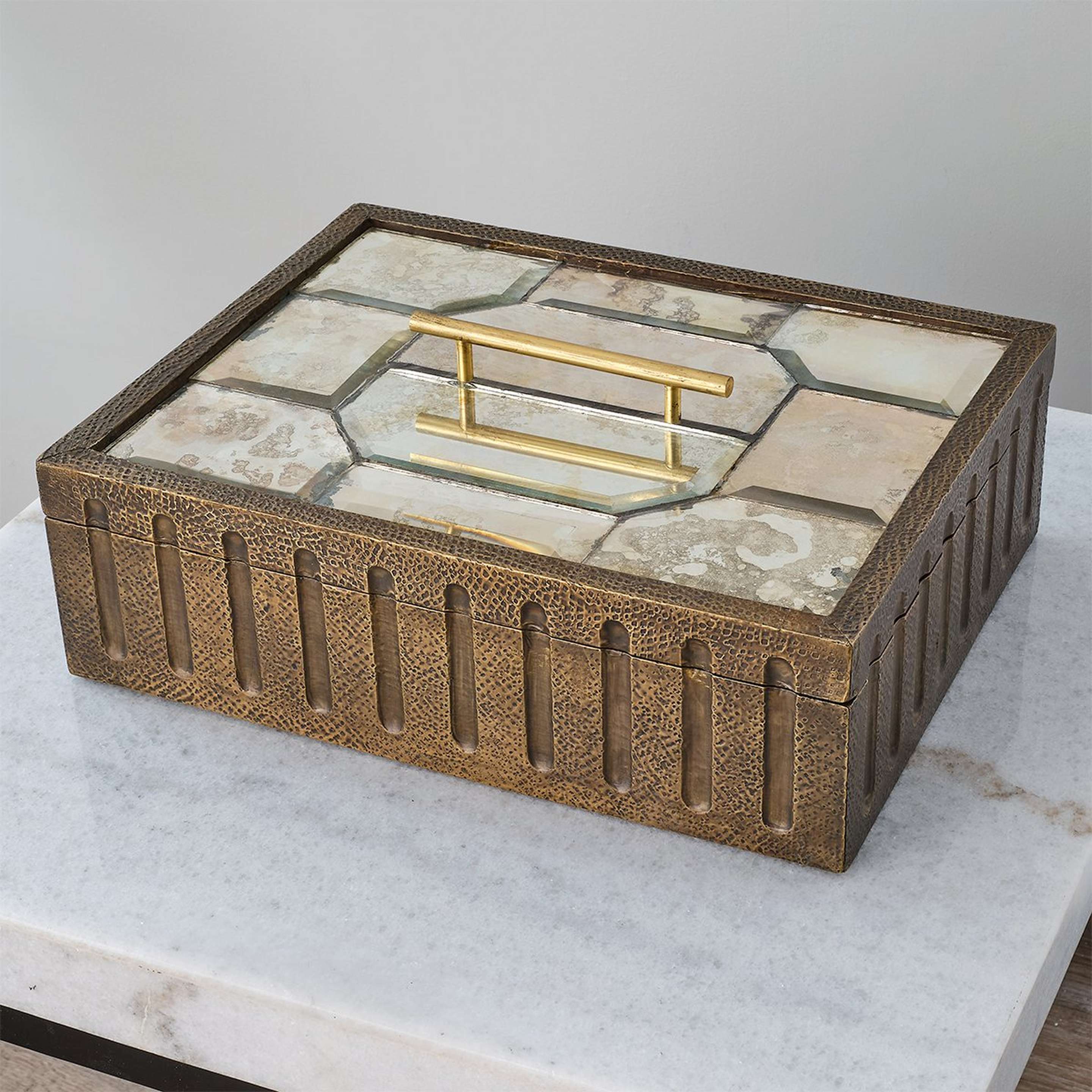 A Mirrored Puzzle Box with Antique Brass / Antique Mirror color