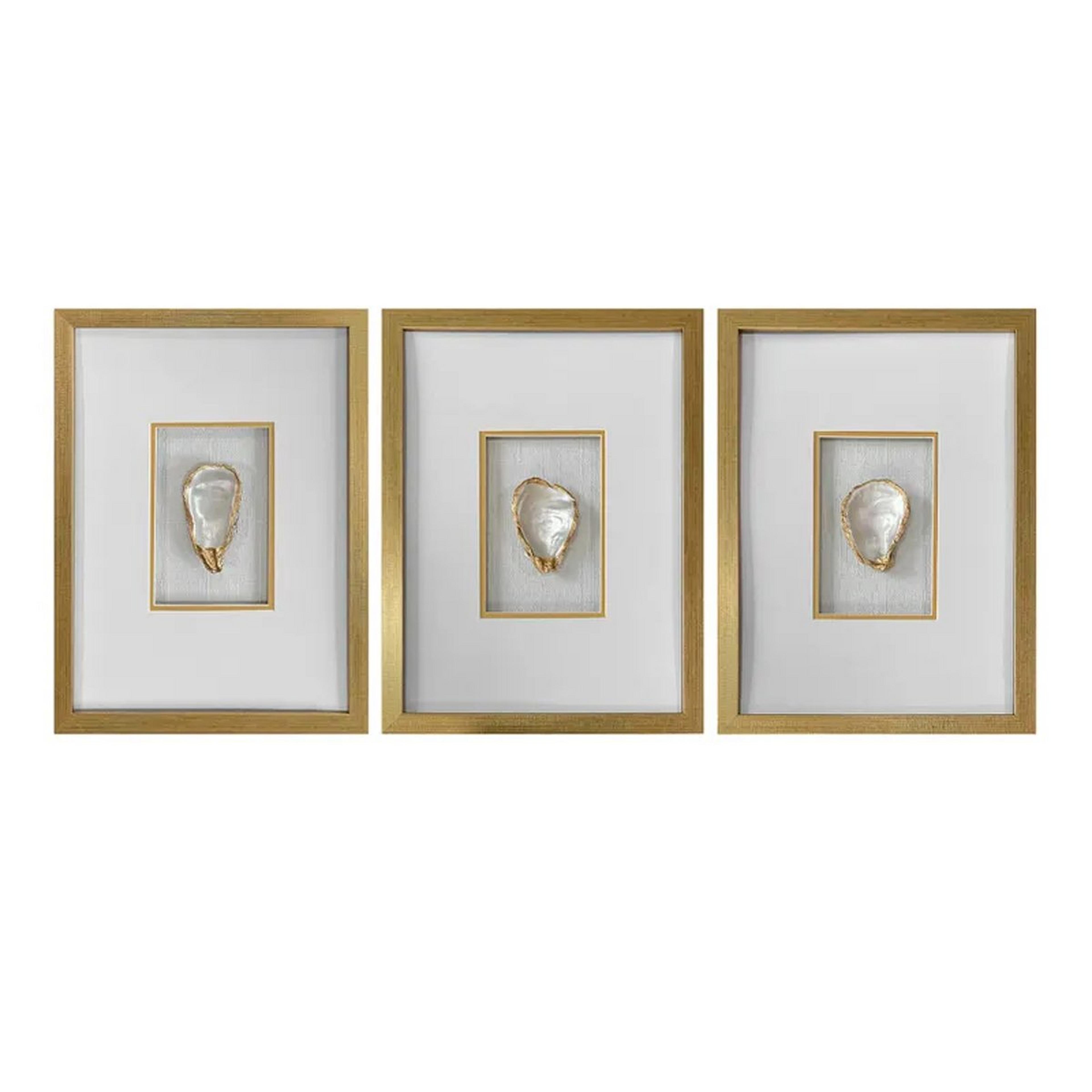 A Golden Oyster Set of Three Wall Decor with White / Gold color