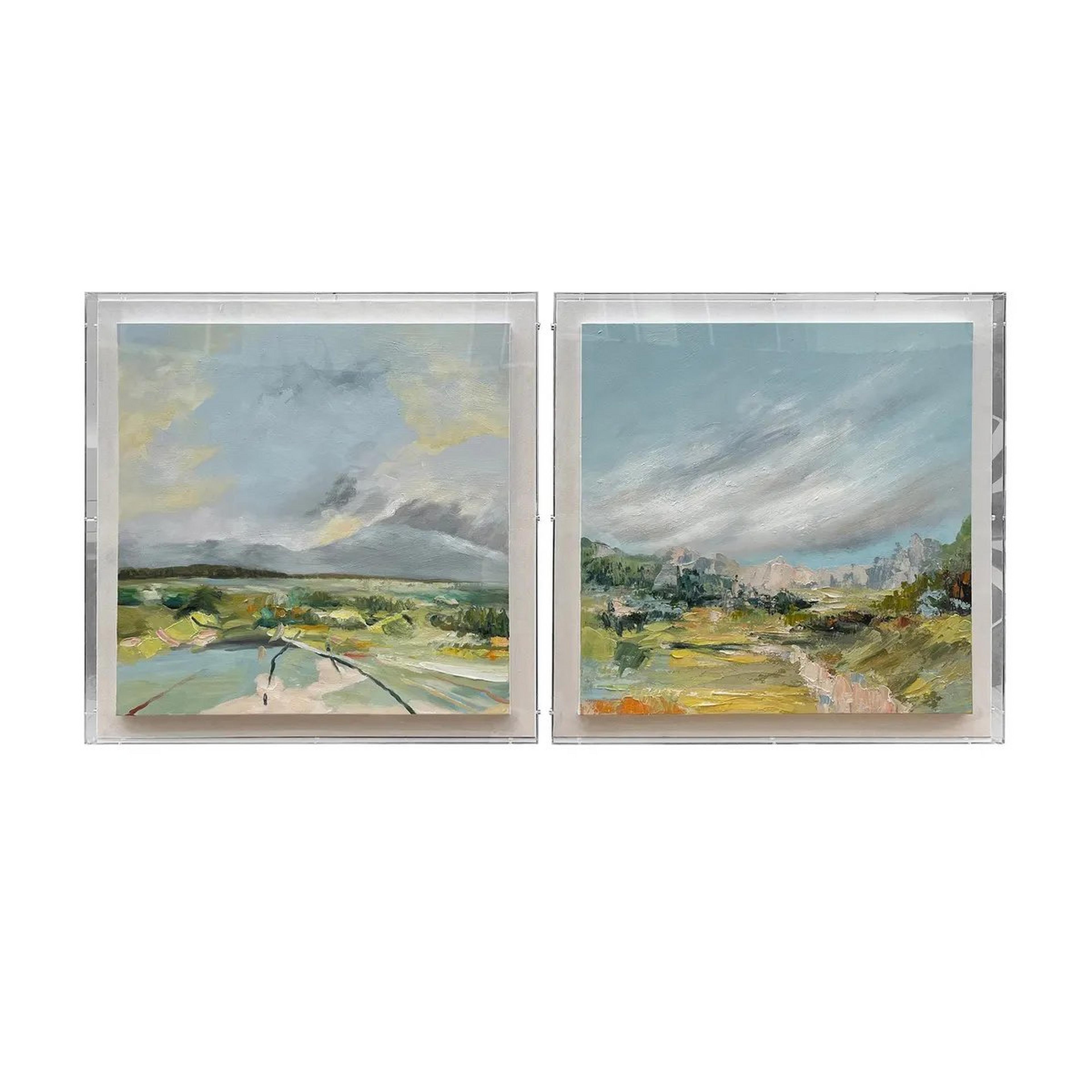 A Plein Air Alpine Diptych with Multicolor / Clear Acrylic color