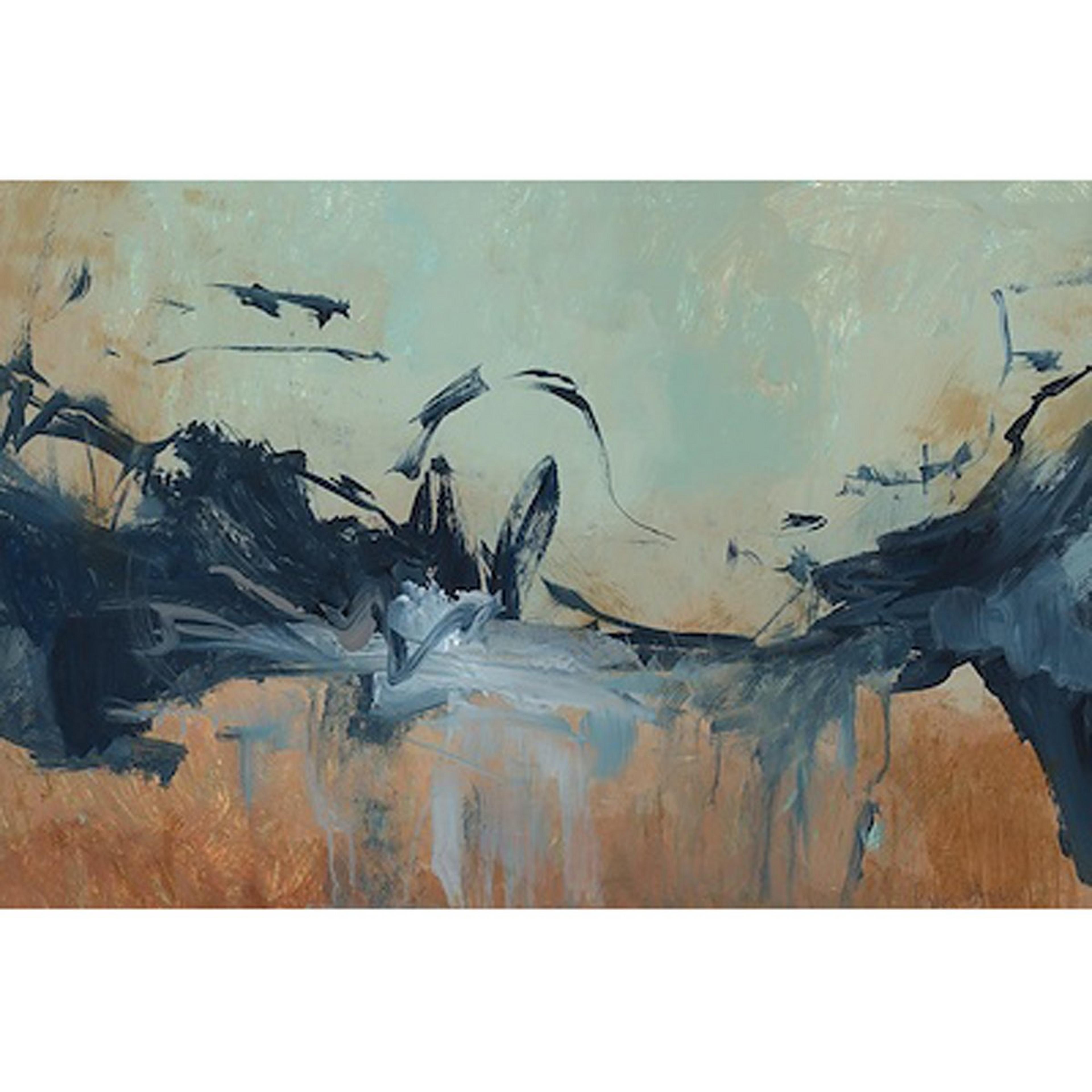 A Quiet Tides Wall Art with Rust / Navy / Light Blue color