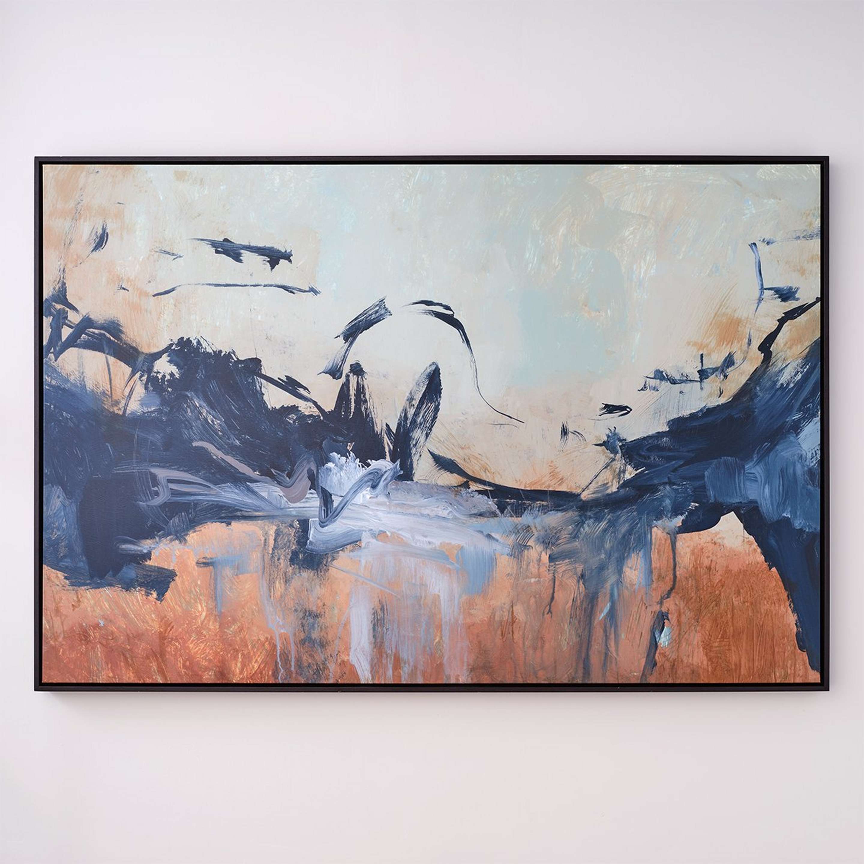 A Quiet Tides Wall Art with Rust / Navy / Light Blue color