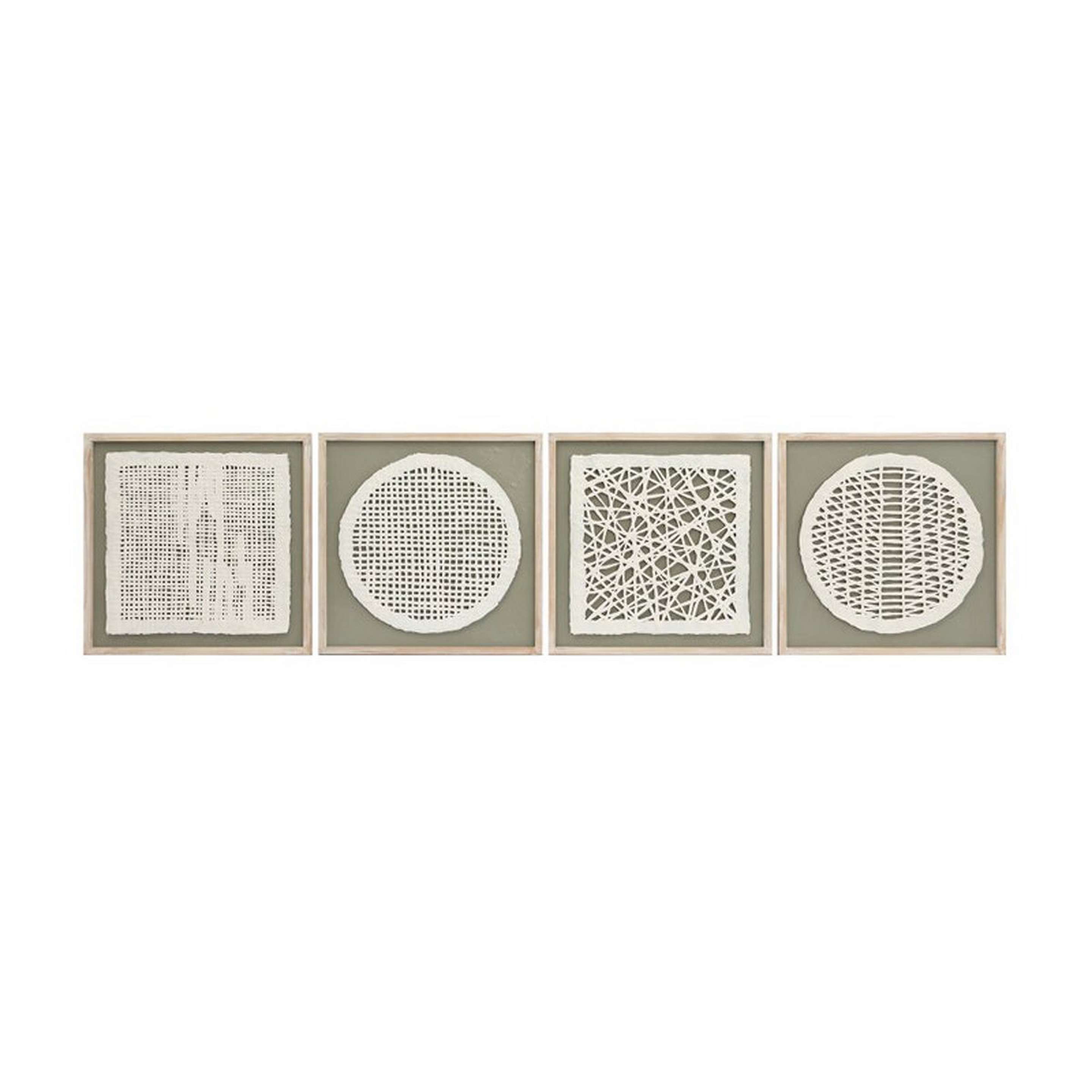 A Parchment Geo Wall Art - Set of 4 with Sage / White color