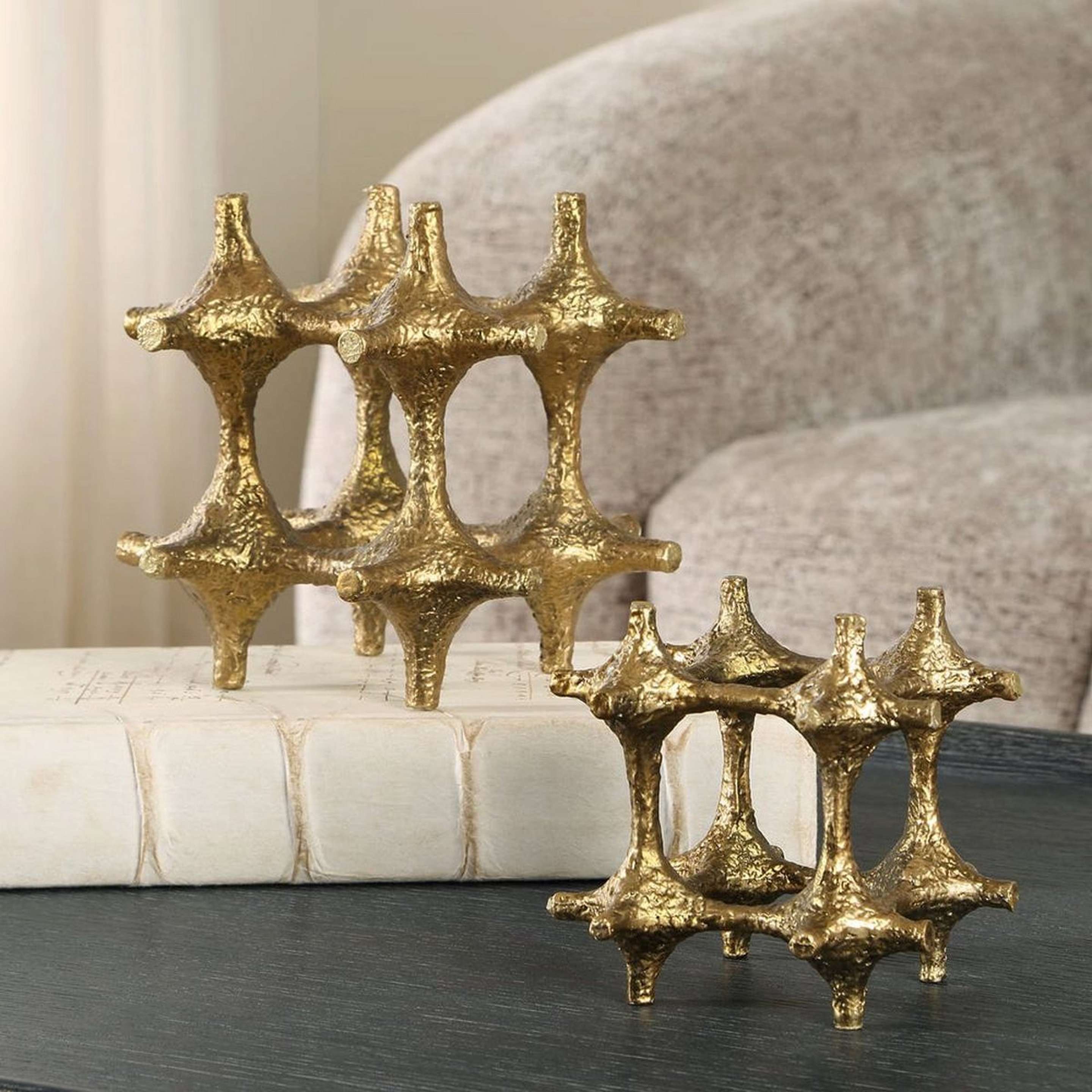 A Grid Dance Sculpture - Set of 2 with Antique Brass color