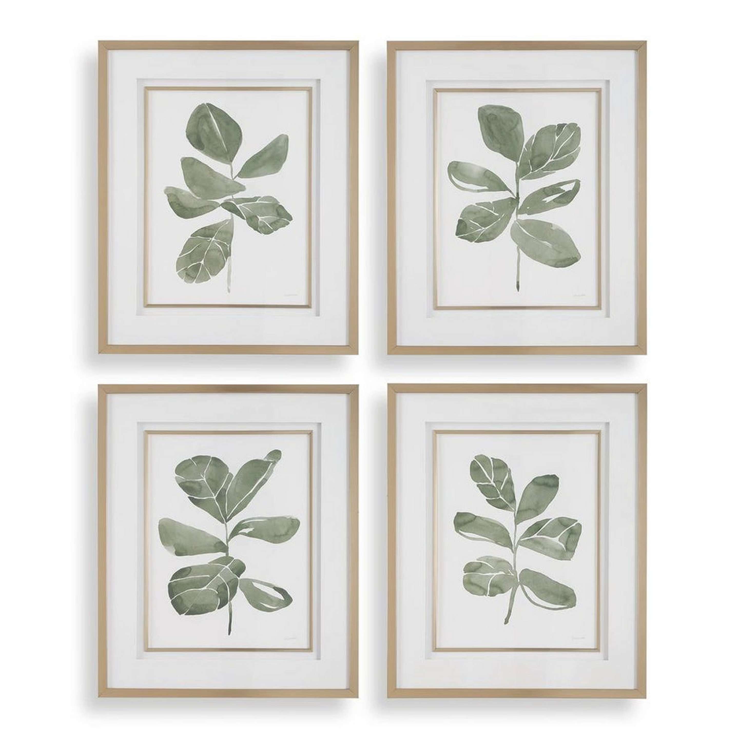 A Botanical Reverie Wall Art – Set of 4 with Green / White / Gold color