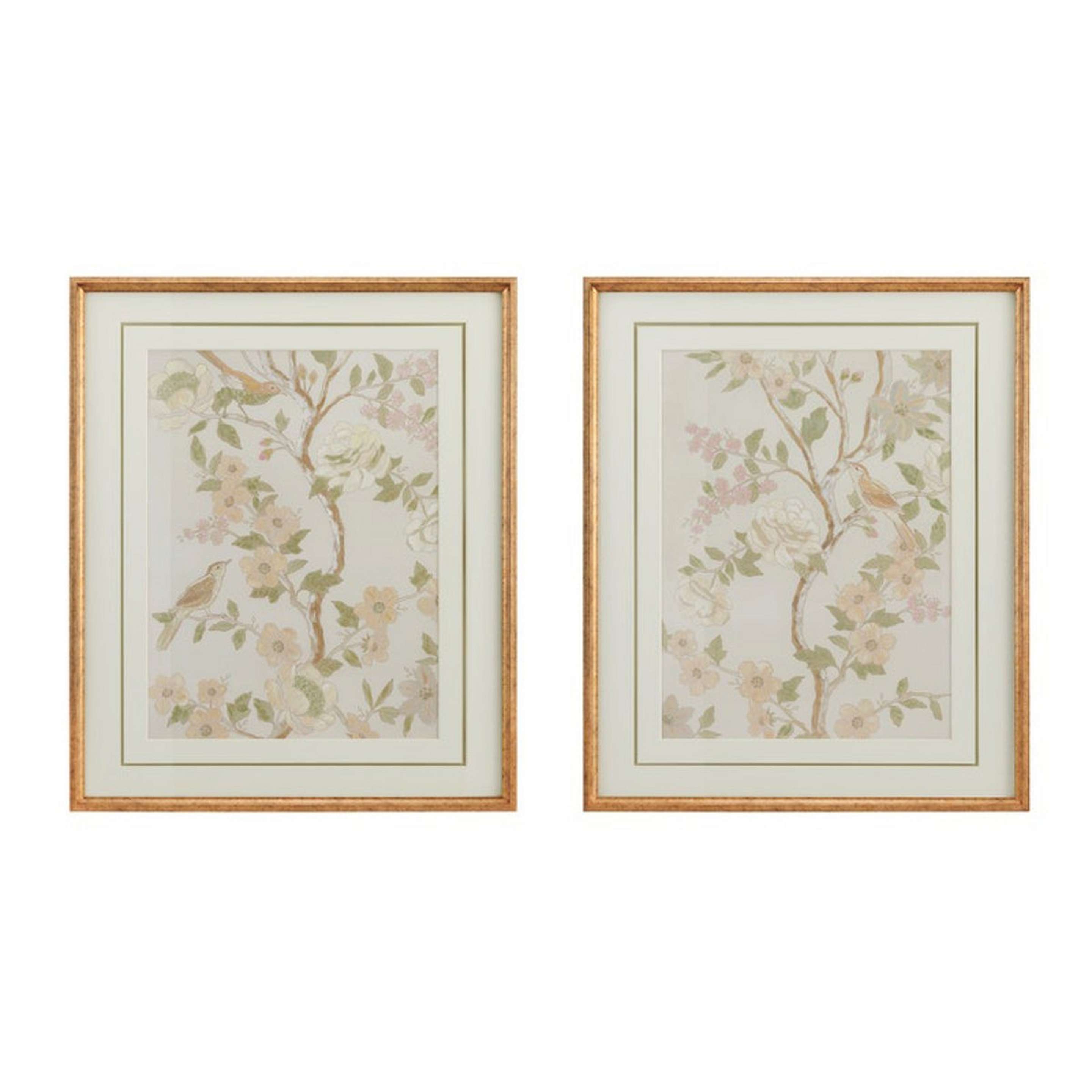 A Chanson Wall Art - Set of 2 with Gold Leaf / Cream / Neutrals / Green / Pink color