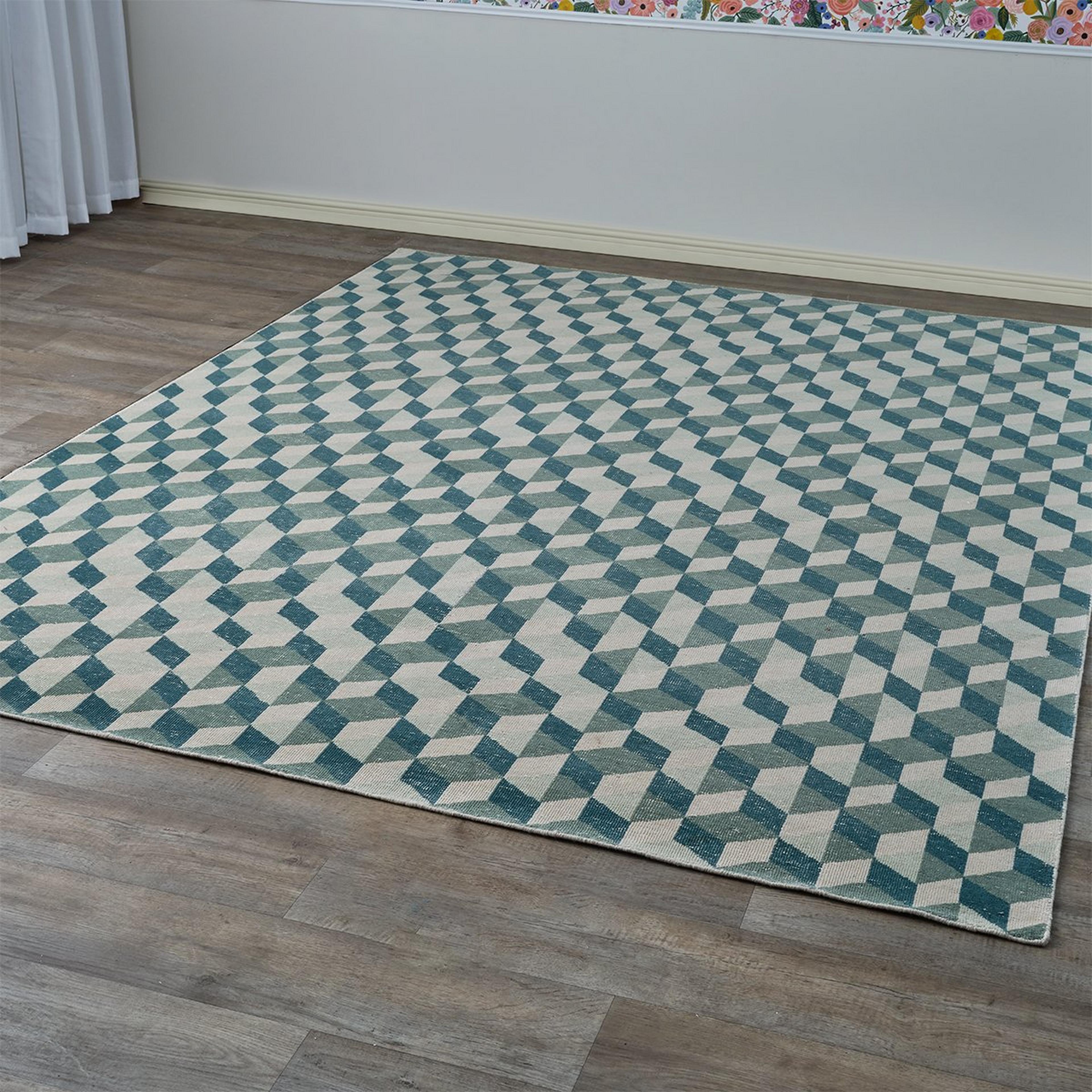 A Katahana Hand-Knotted Rug with Green / Blue / Beige  color