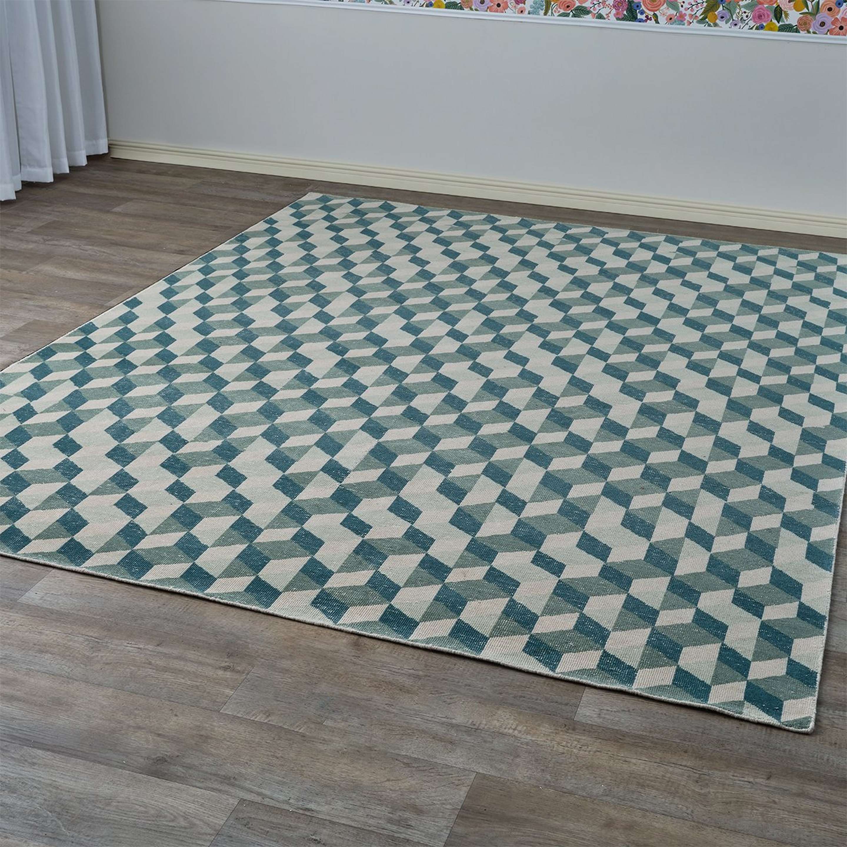 A Katahana Hand-Knotted Rug with Green / Blue / Beige color