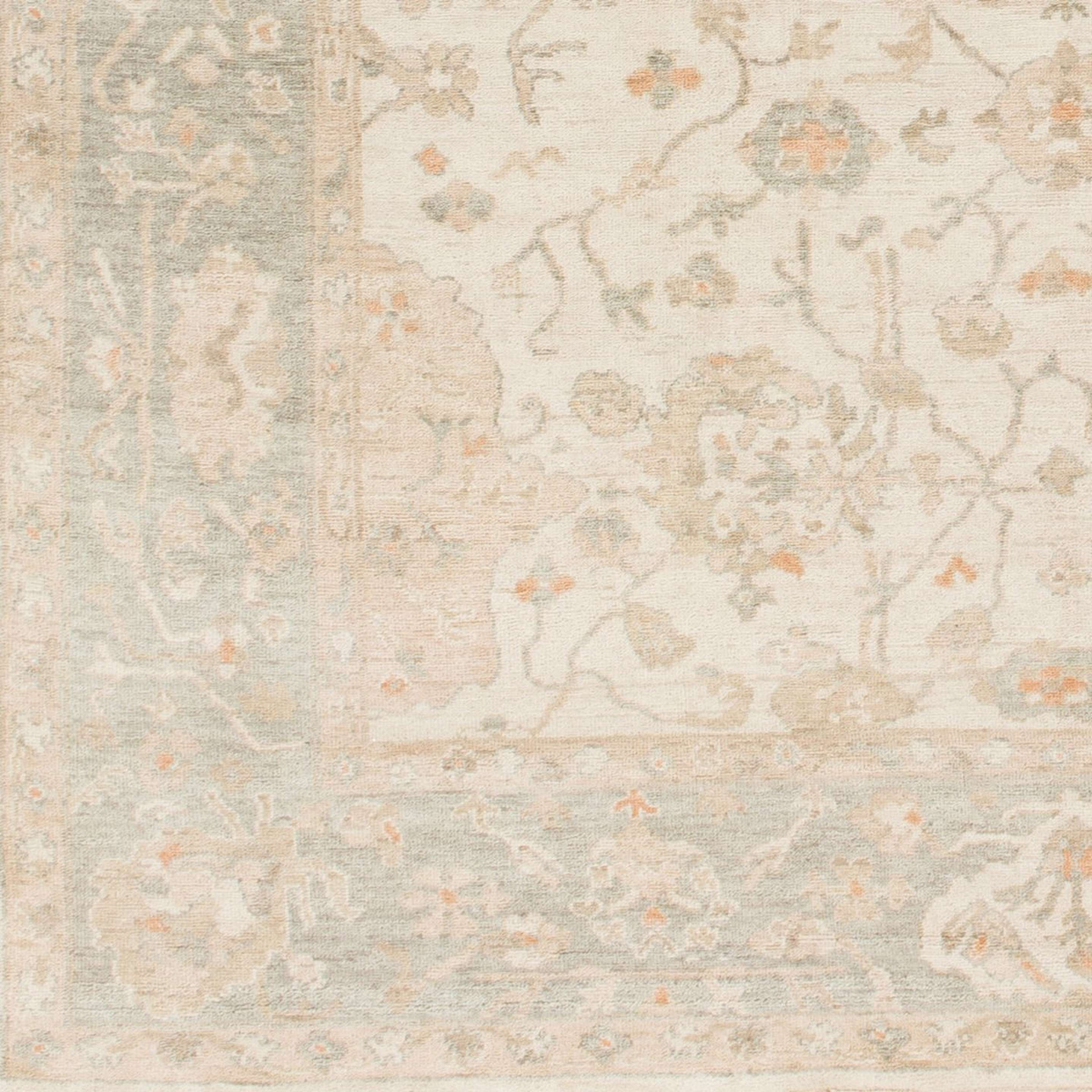 A Salema Hand-Knotted Rug with Cream / Medium Brown / Light Sage color