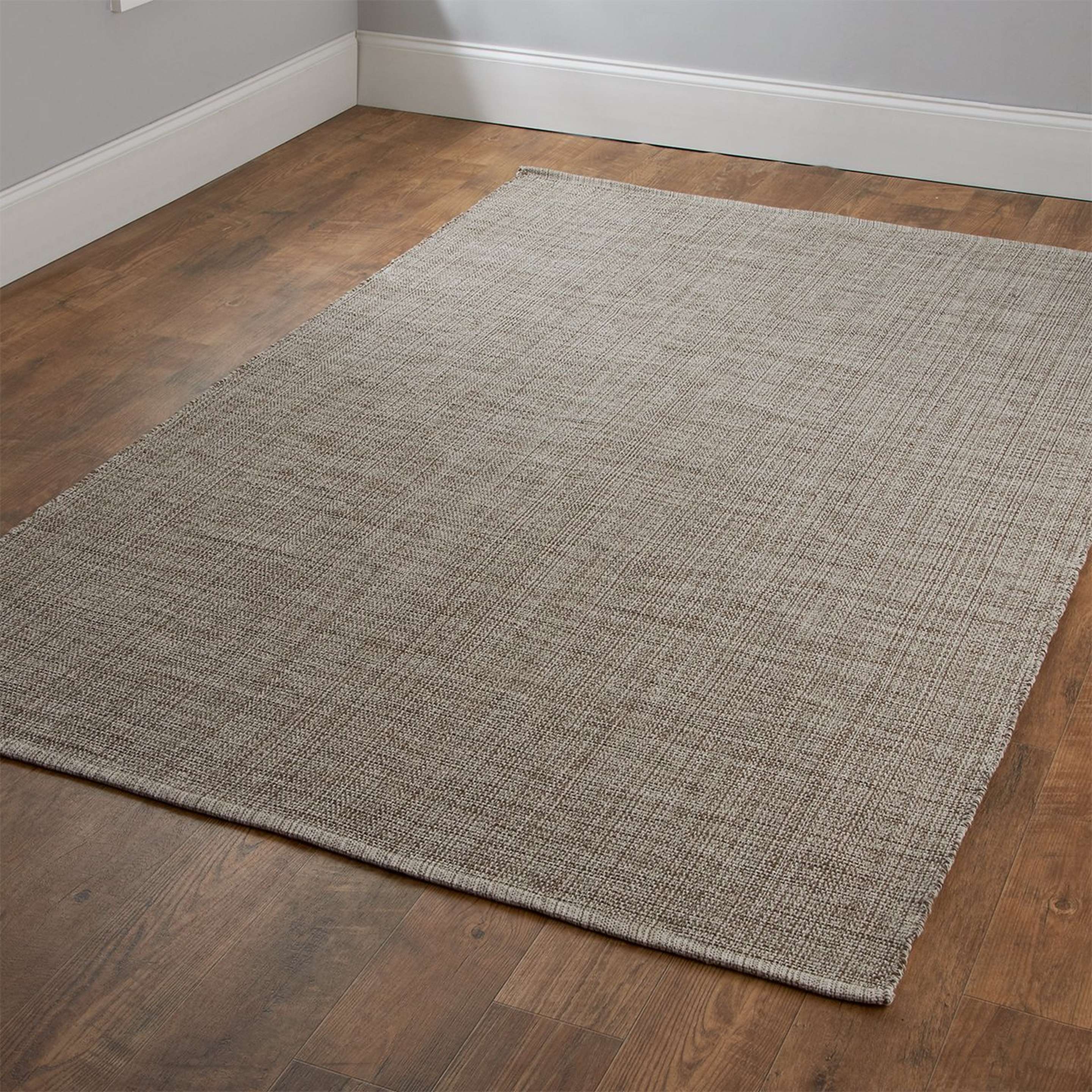 A Tri-Toned Neutral Woven Cotton Rug with Marbled Brown/Linen/Tan color