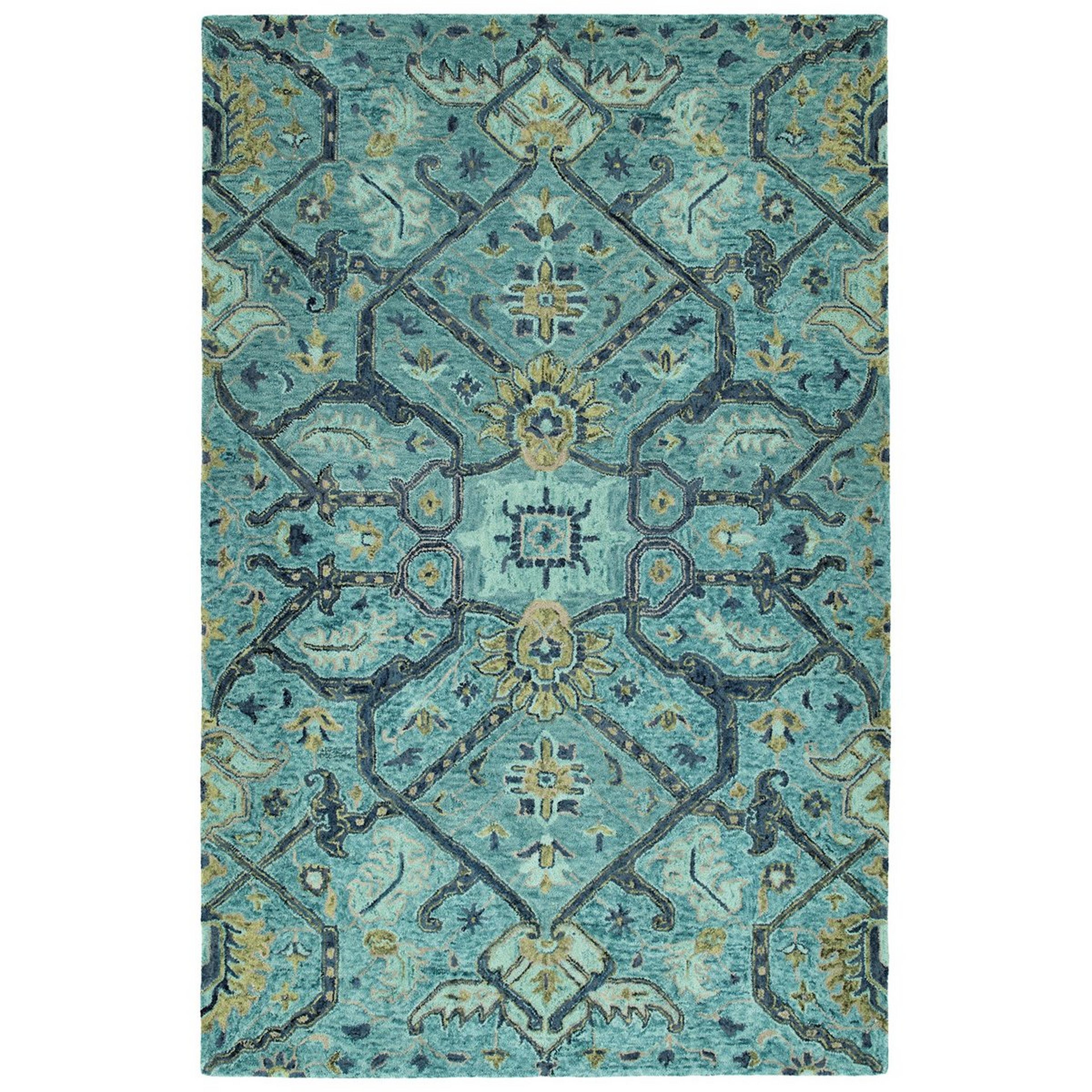 A Hand Tufted Vintage Modern Rug with Aqua / Blueberry / Sage / Ivory color