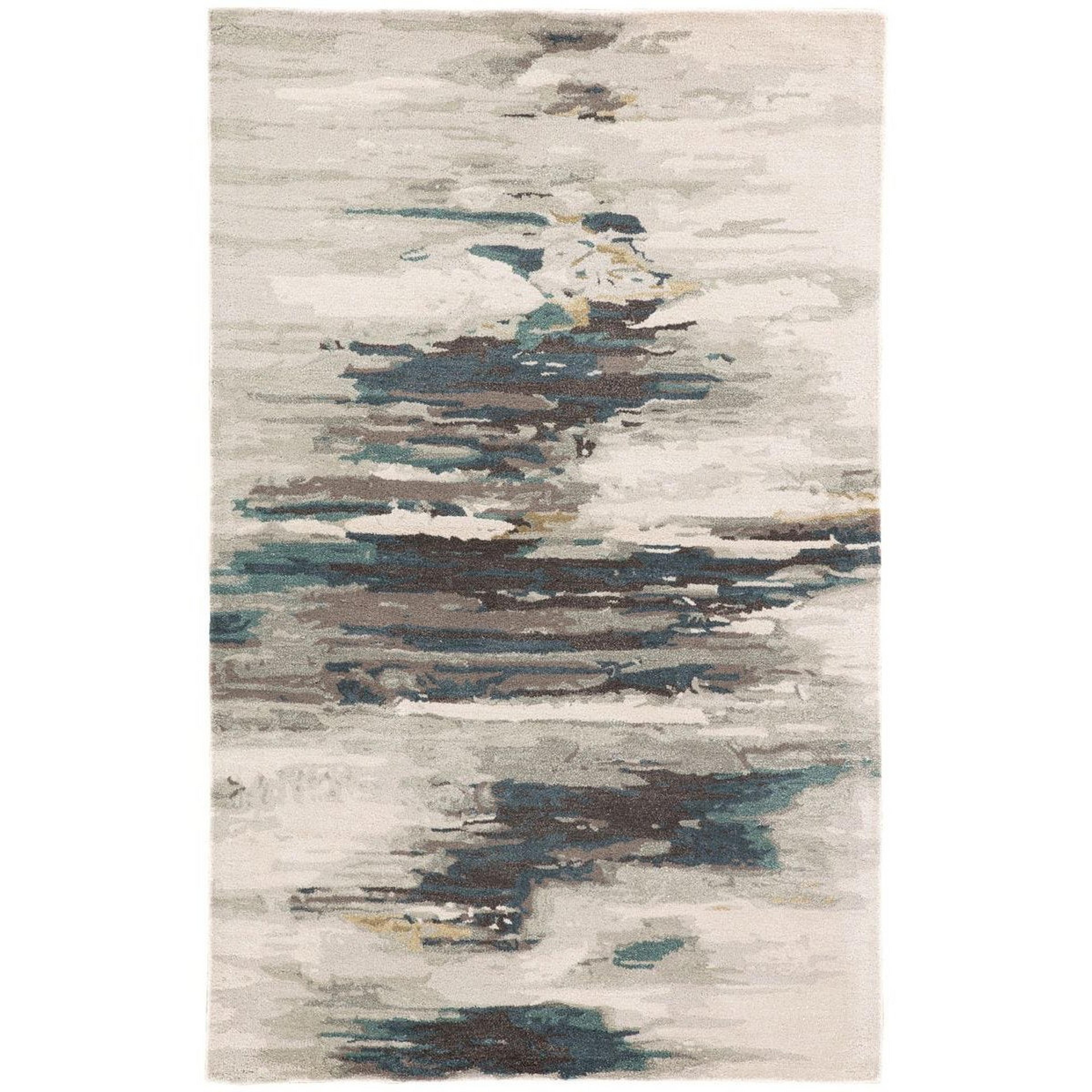 A Moon Reflection Hand-Tufted Rug with Ivory / Neutrals / Gray / Teal color