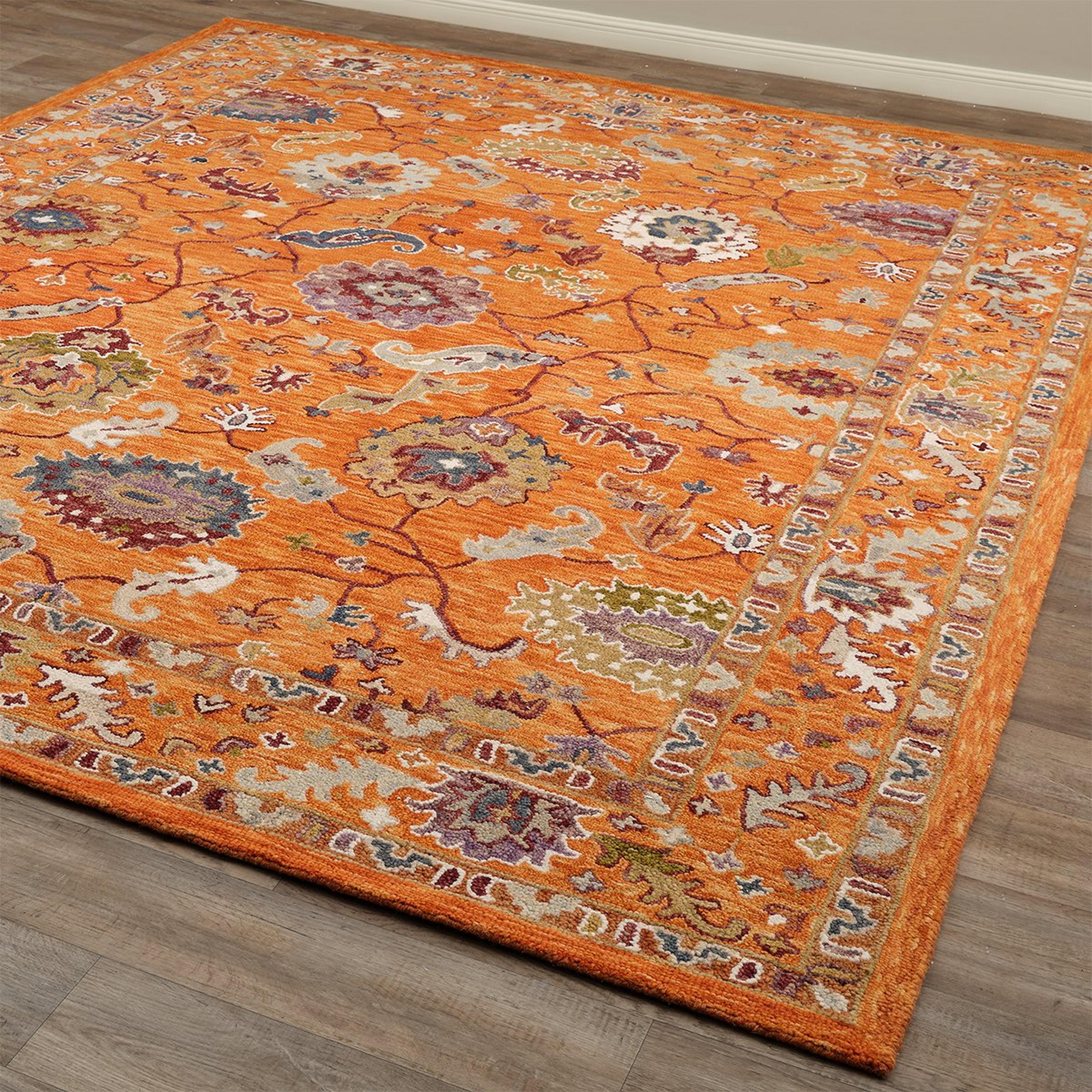 A Missoula Hooked Rug with Tiger Orange / Multi color