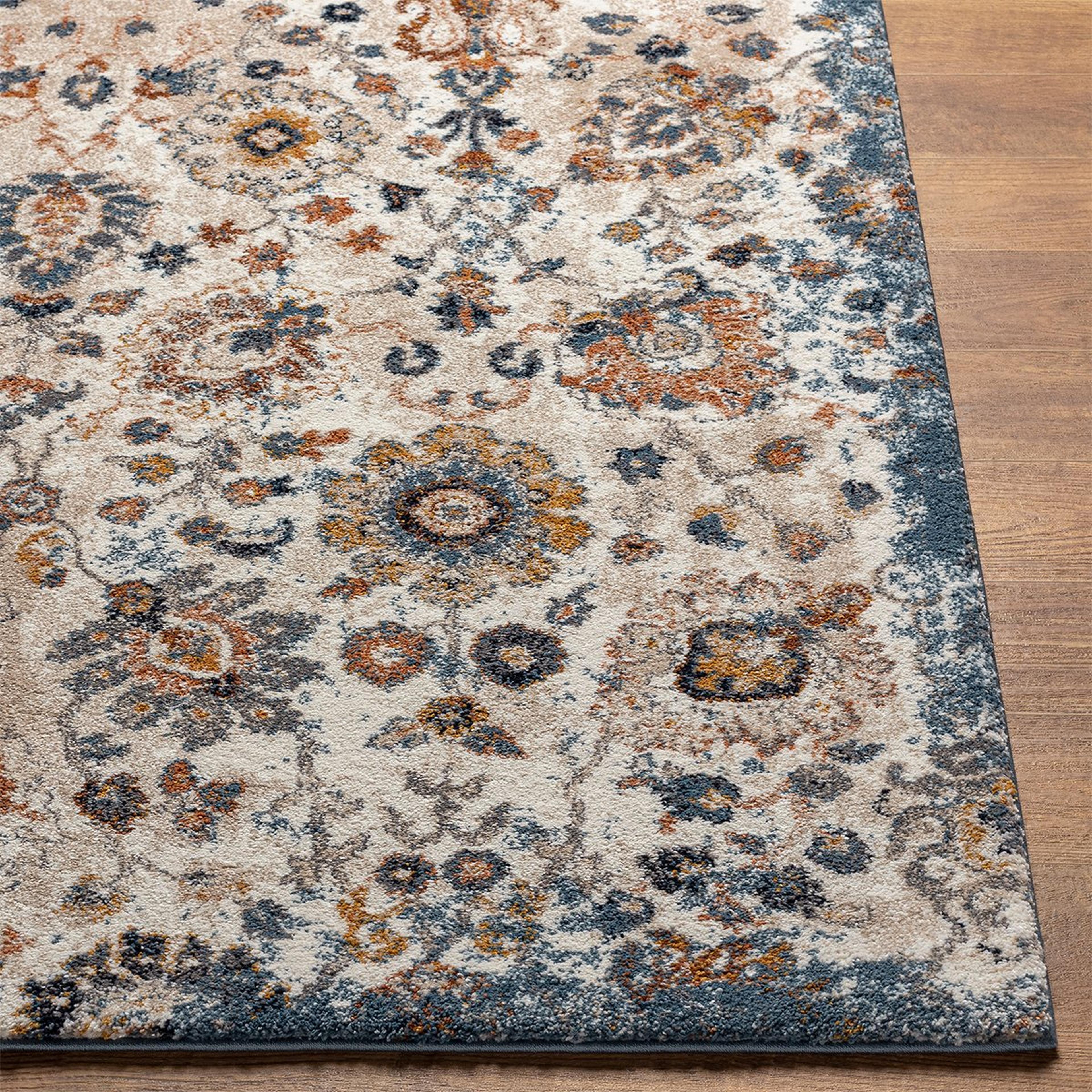 A Orae Rug with Blue Multi / Rust / Mustard / Beige / Tan color