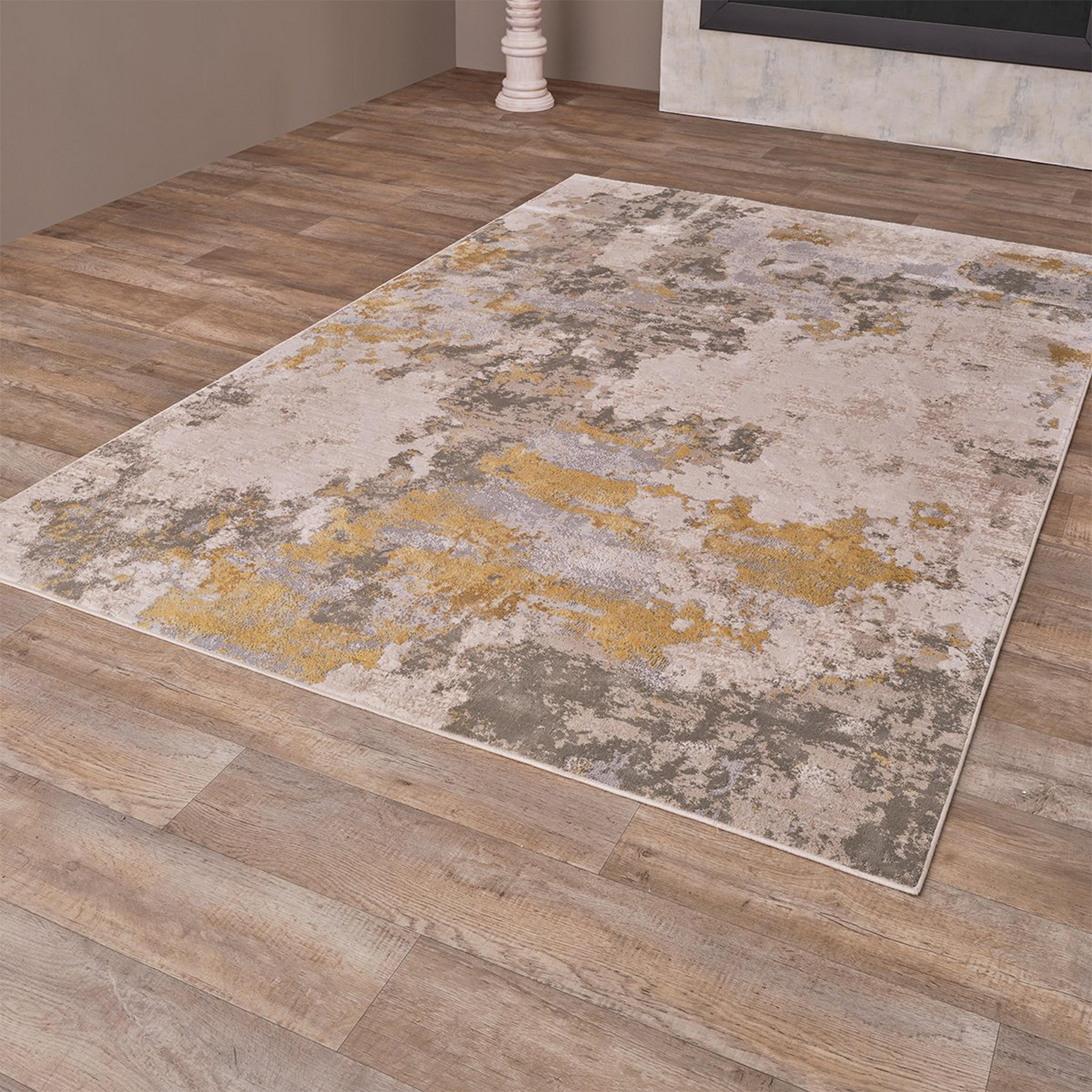 A Cuadro Rug with Ivory / Gray / Goldenrod / Brown color