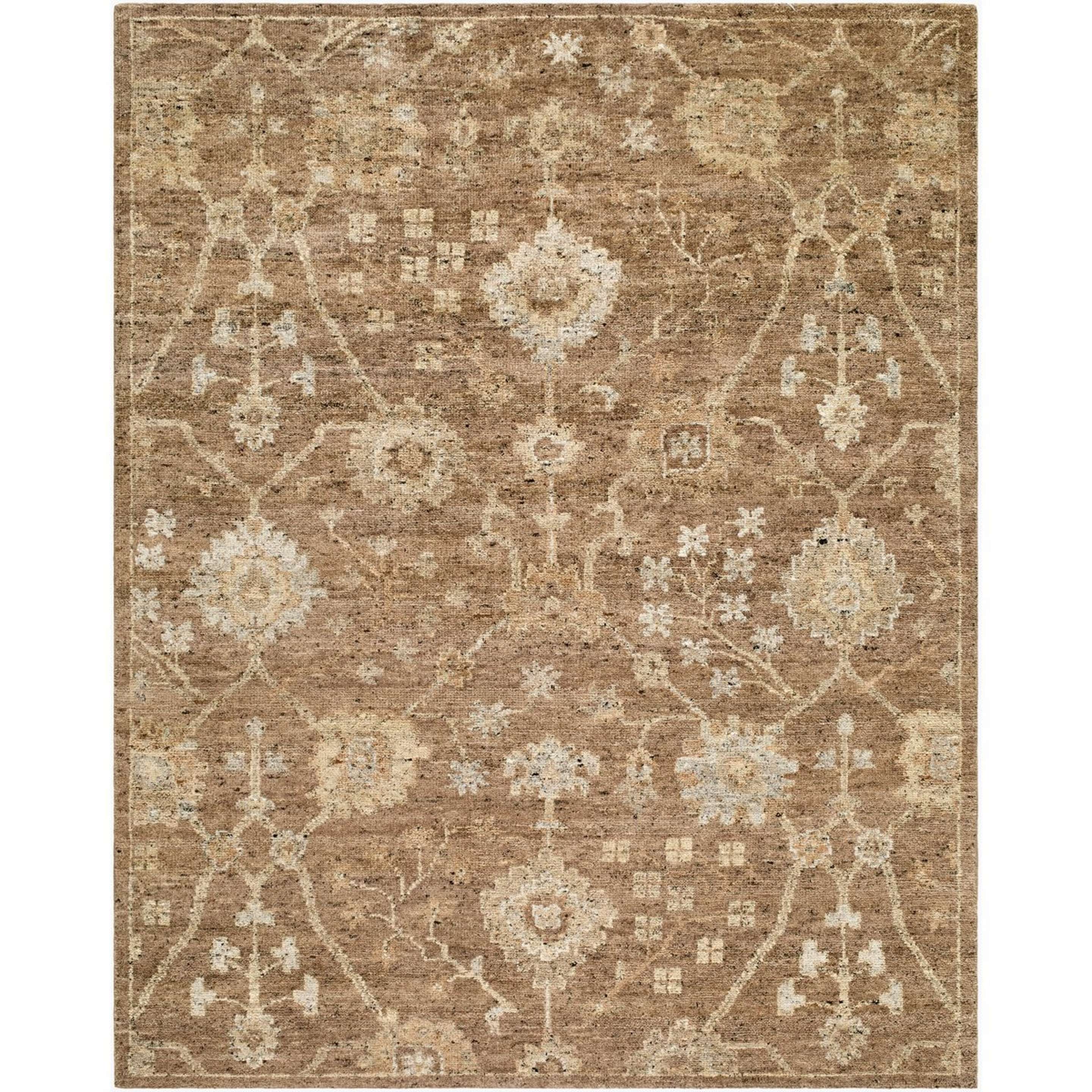 A Basma Hand-Knotted Rug with Neutral Tan color