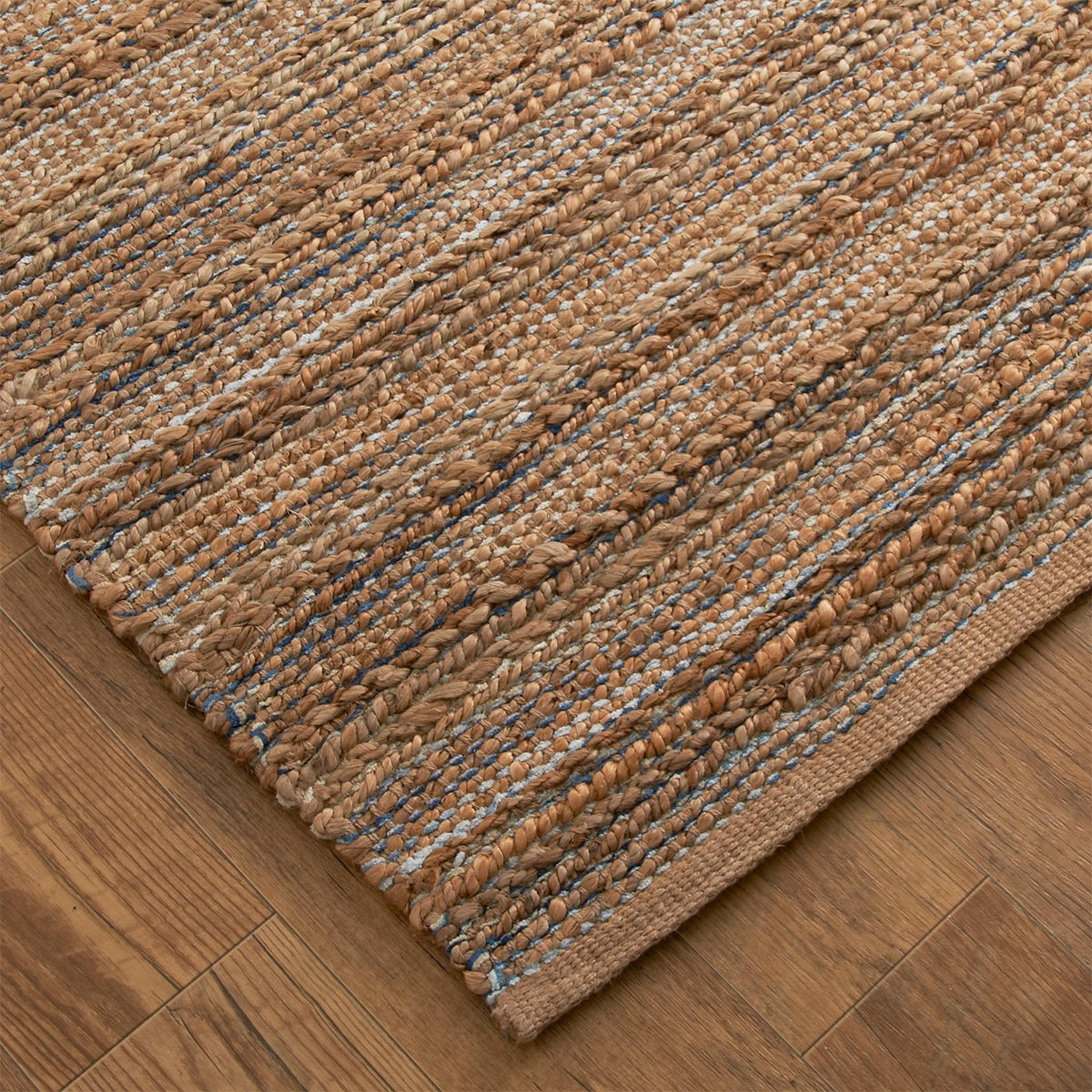 A Chenille Tweed Texture Rug with Denim Blue on Natural color