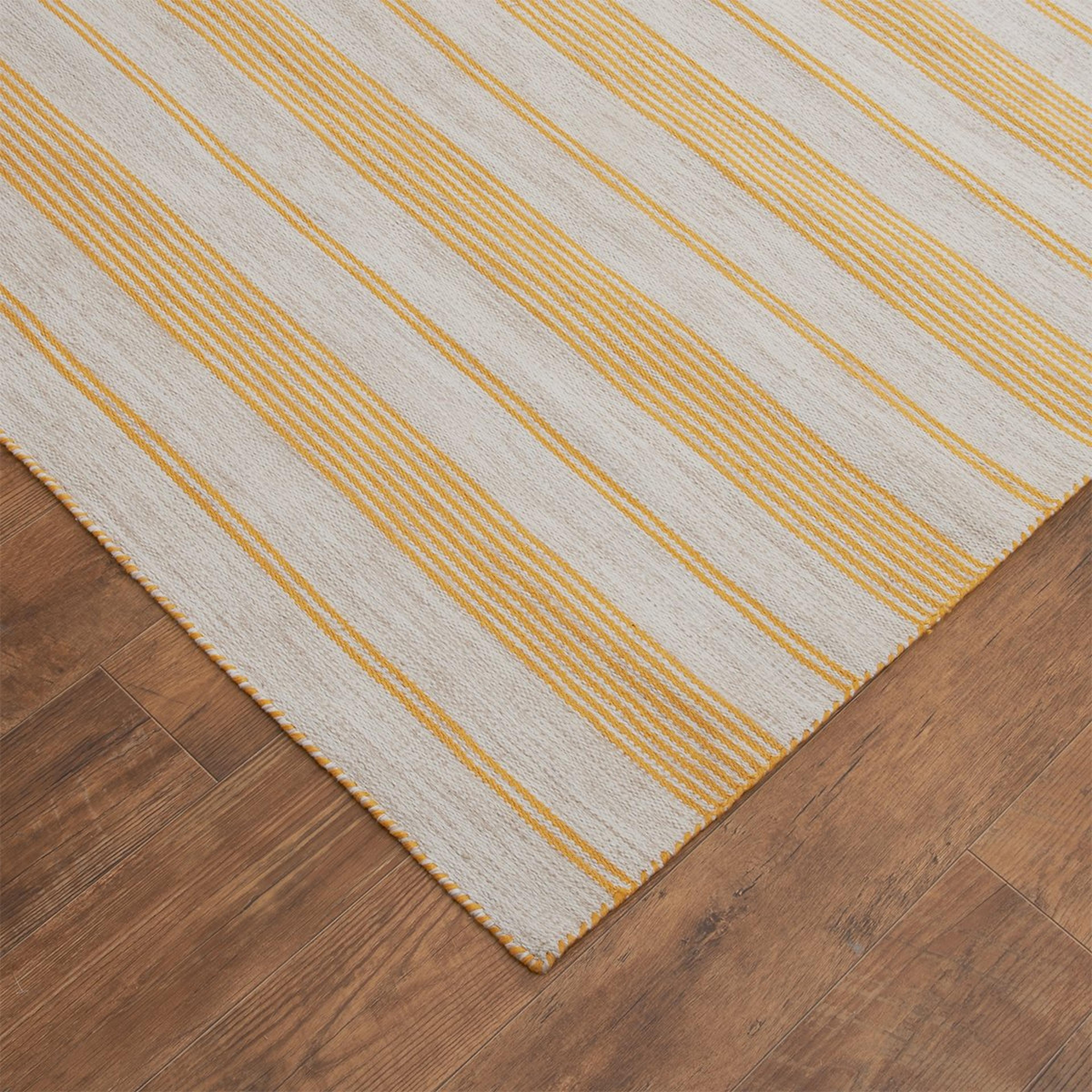 A Ticking Stripe Indoor / Outdoor Rug with Yellow/Ivory color