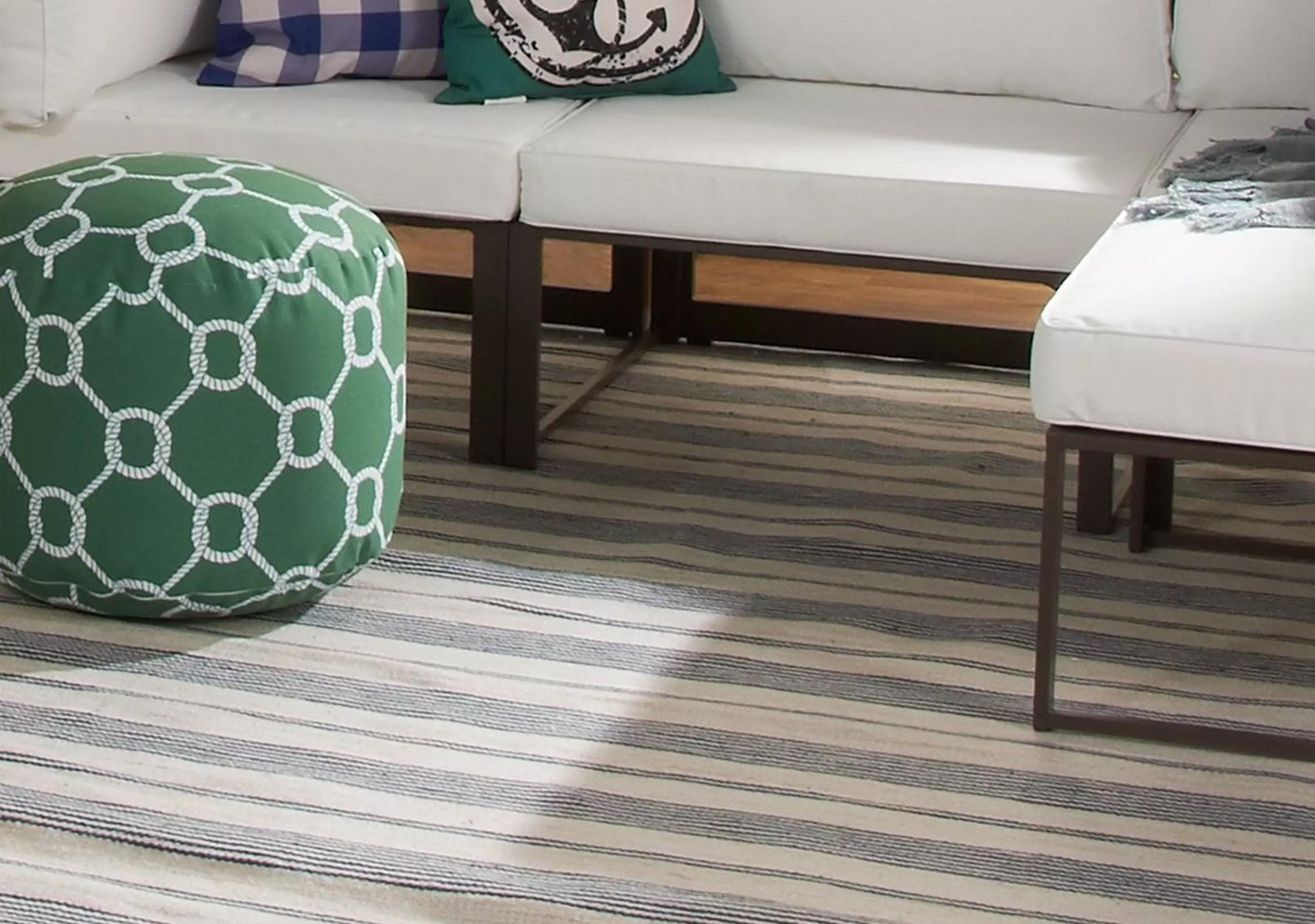 Navy Ticking Stripe Outdoor Rug