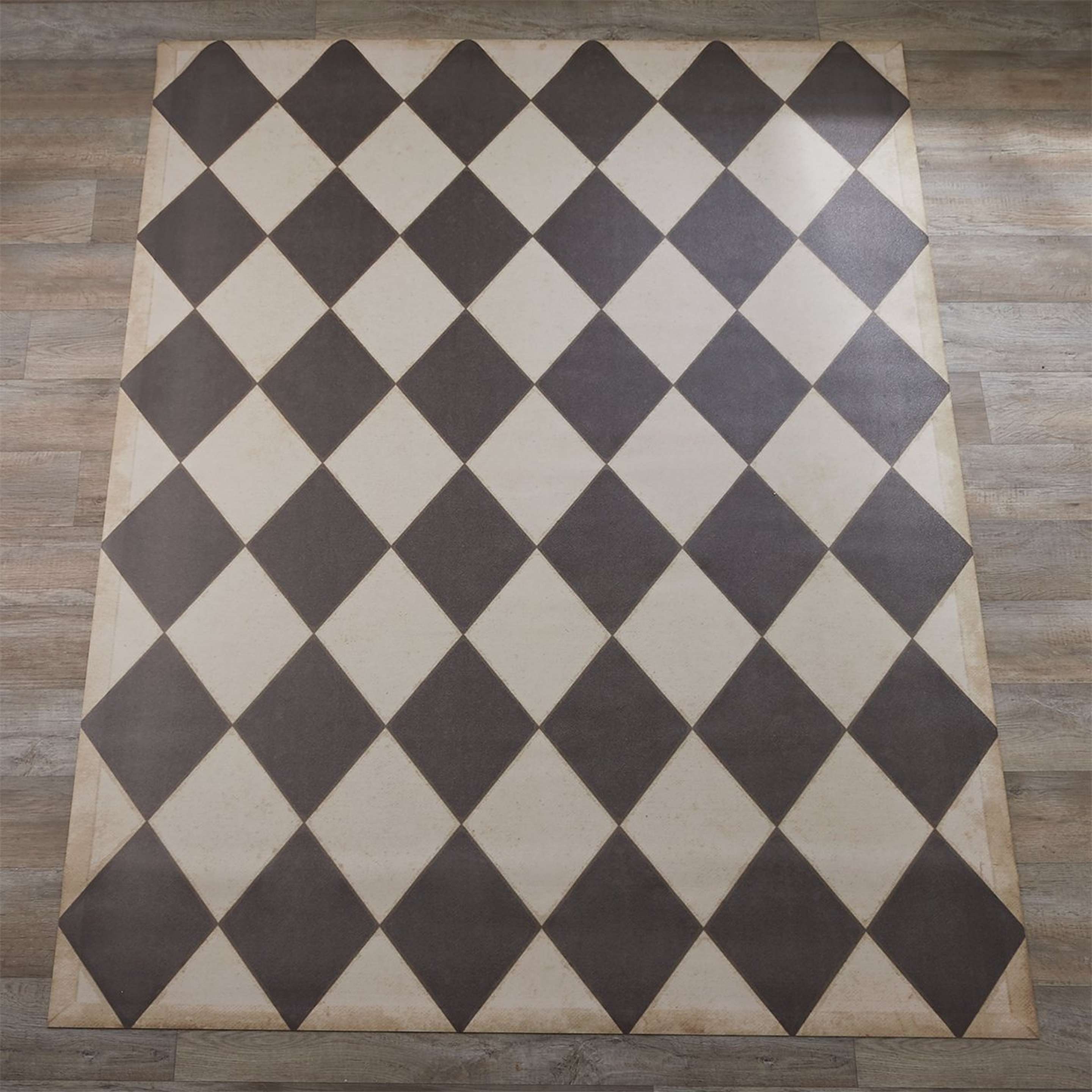 A Winchester Vinyl Floorcloth with Black / Weathered White color