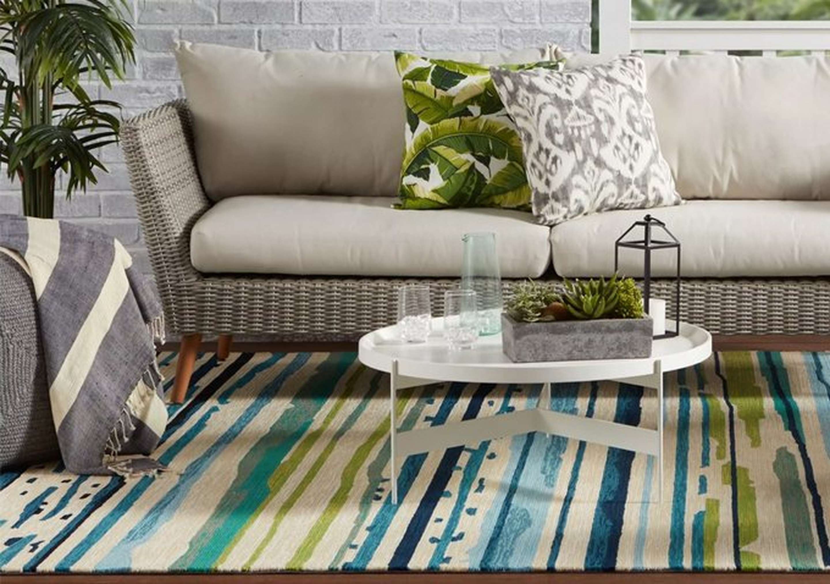 Teal and Blue Striped Ollie Hand-Tufted Indoor or Outdoor Rug