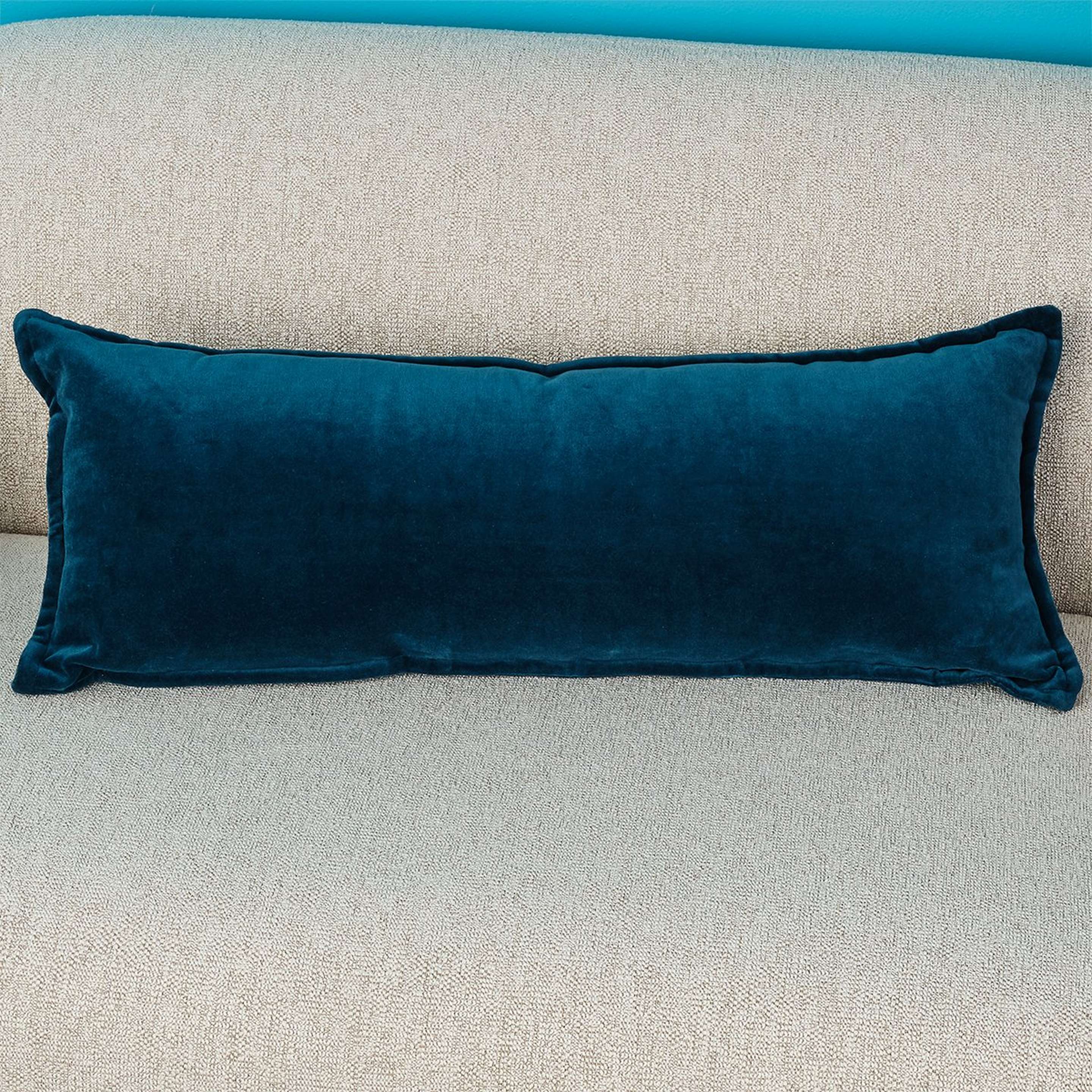 A Velvet Lumbar Pillow - Polyester with Teal color